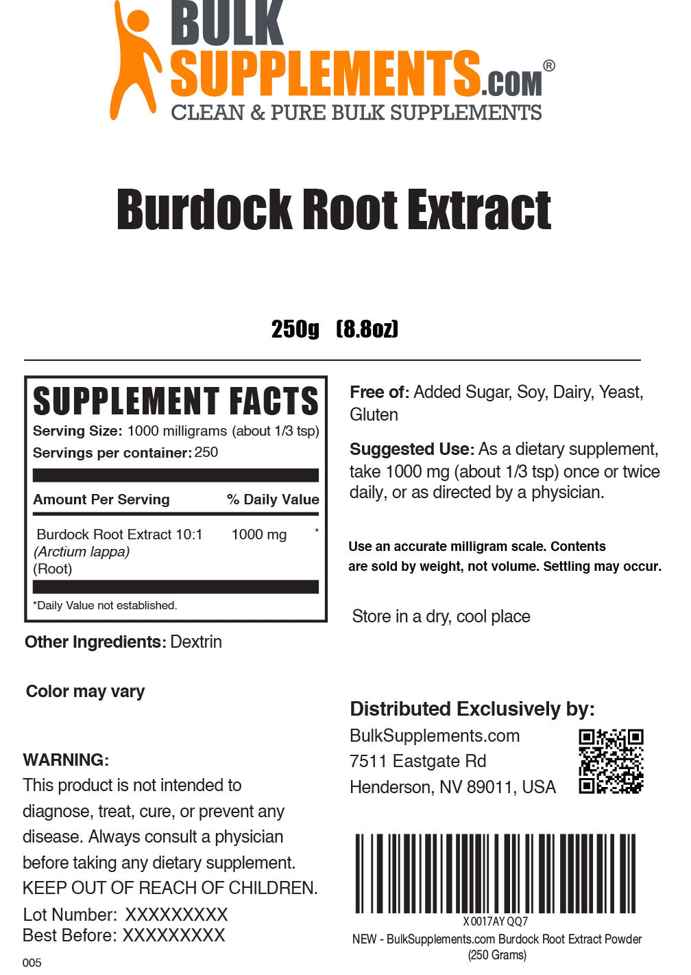 Supplement Facts Burdock Root Extract