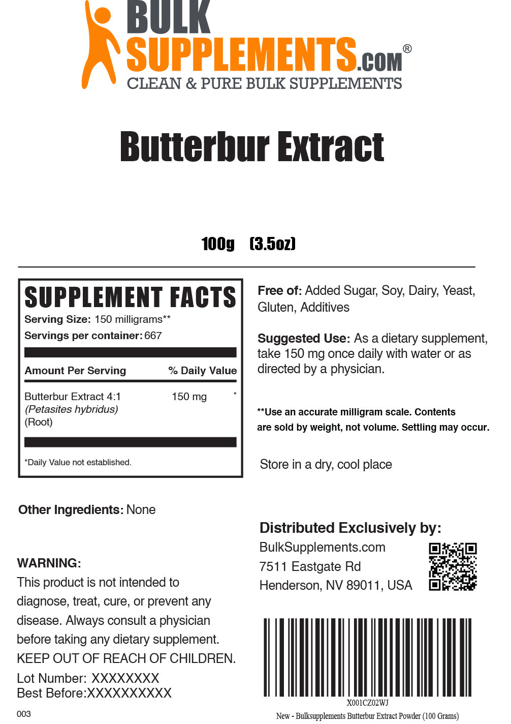 100g of Butterbur extract supplement facts