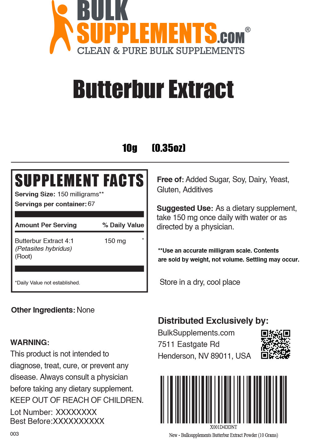 10g of Butterbur extract supplement facts