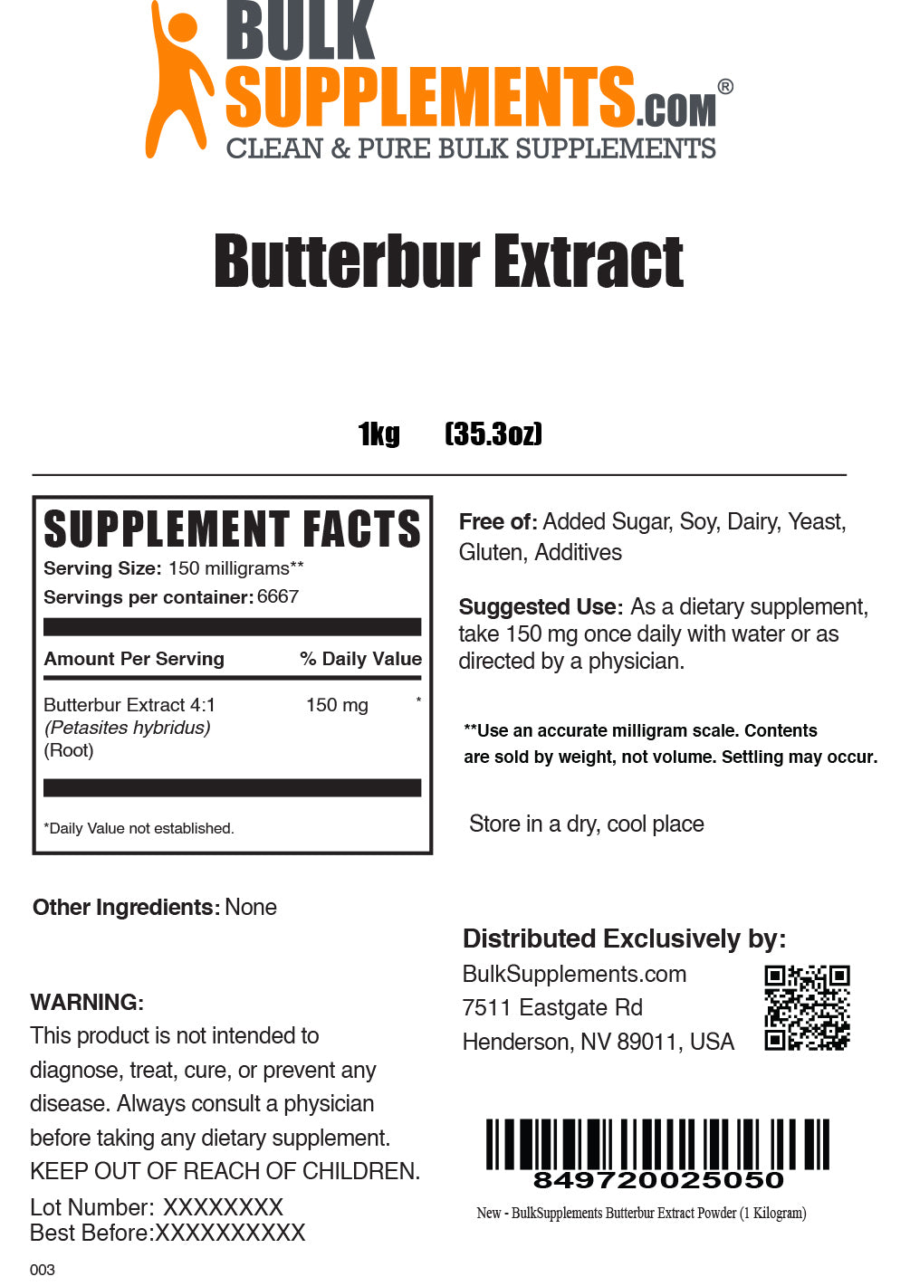 1kg of Butterbur extract supplement facts
