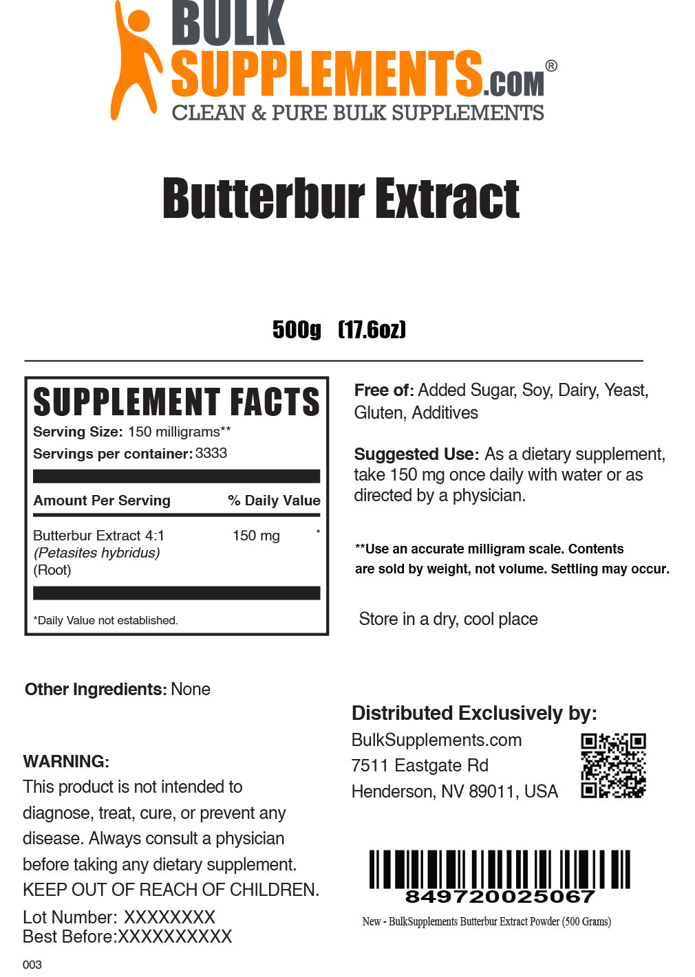 500g of Butterbur extract supplement facts