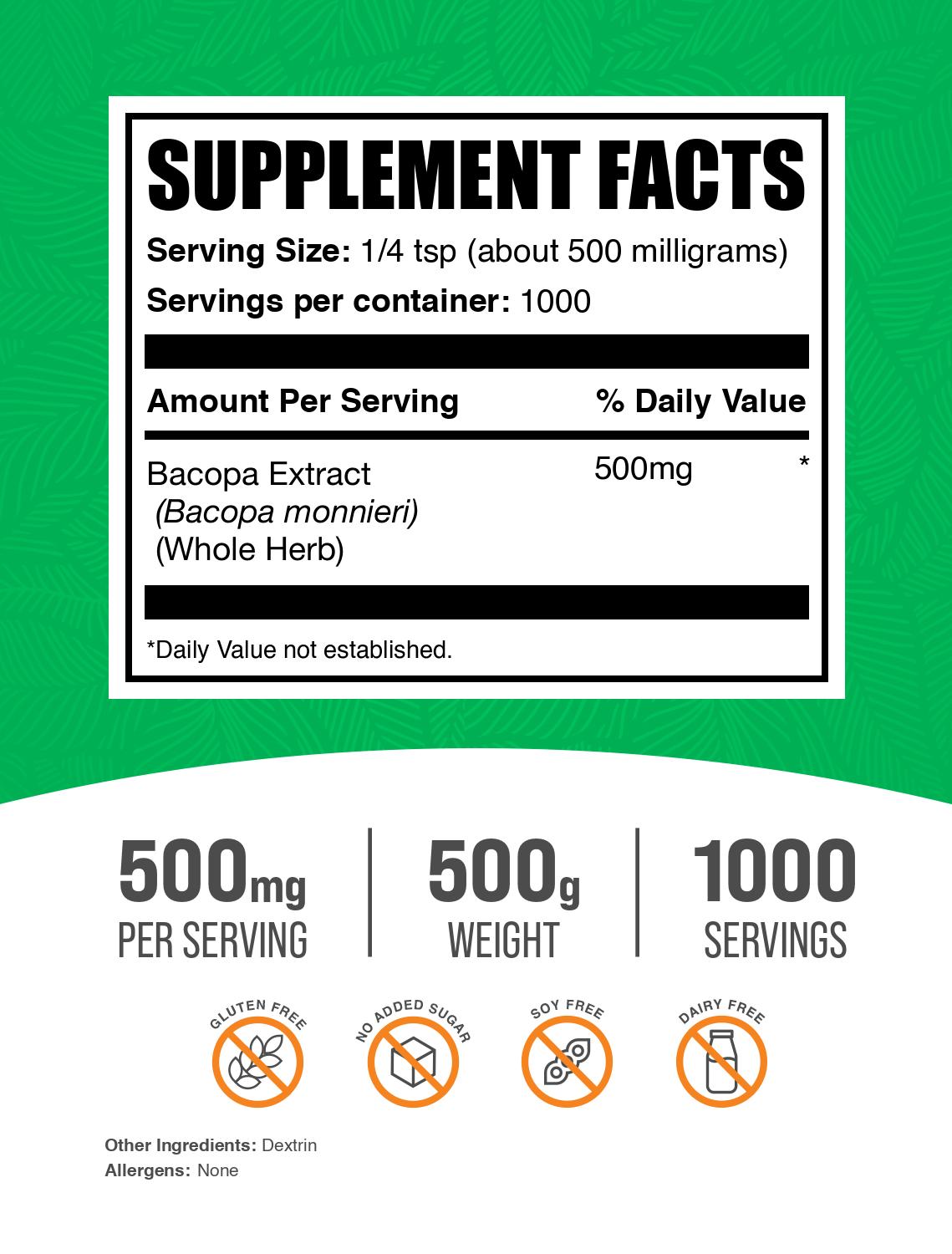 Bacopa Extract Powder 500g Label