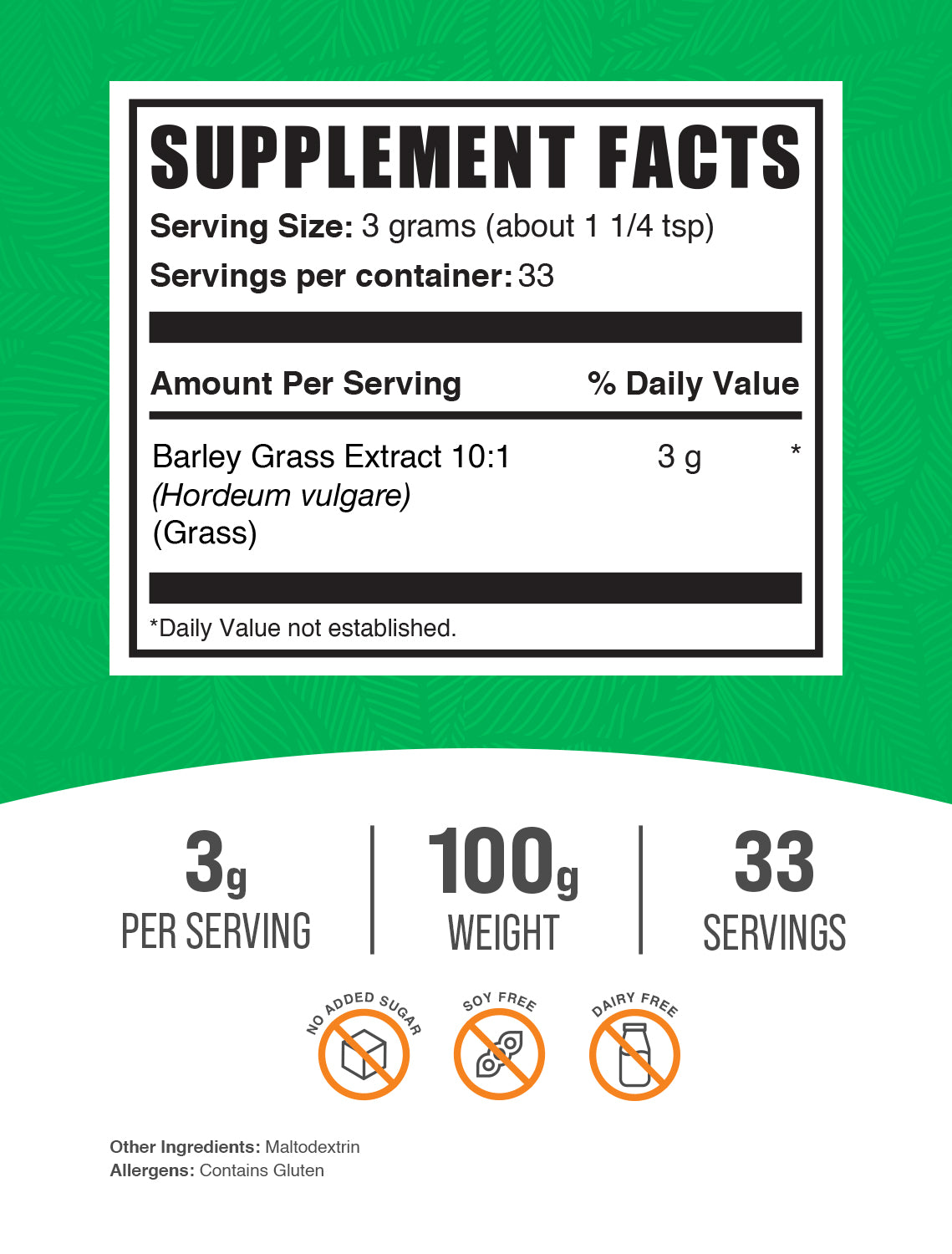 Barley Grass Extract 100g label
