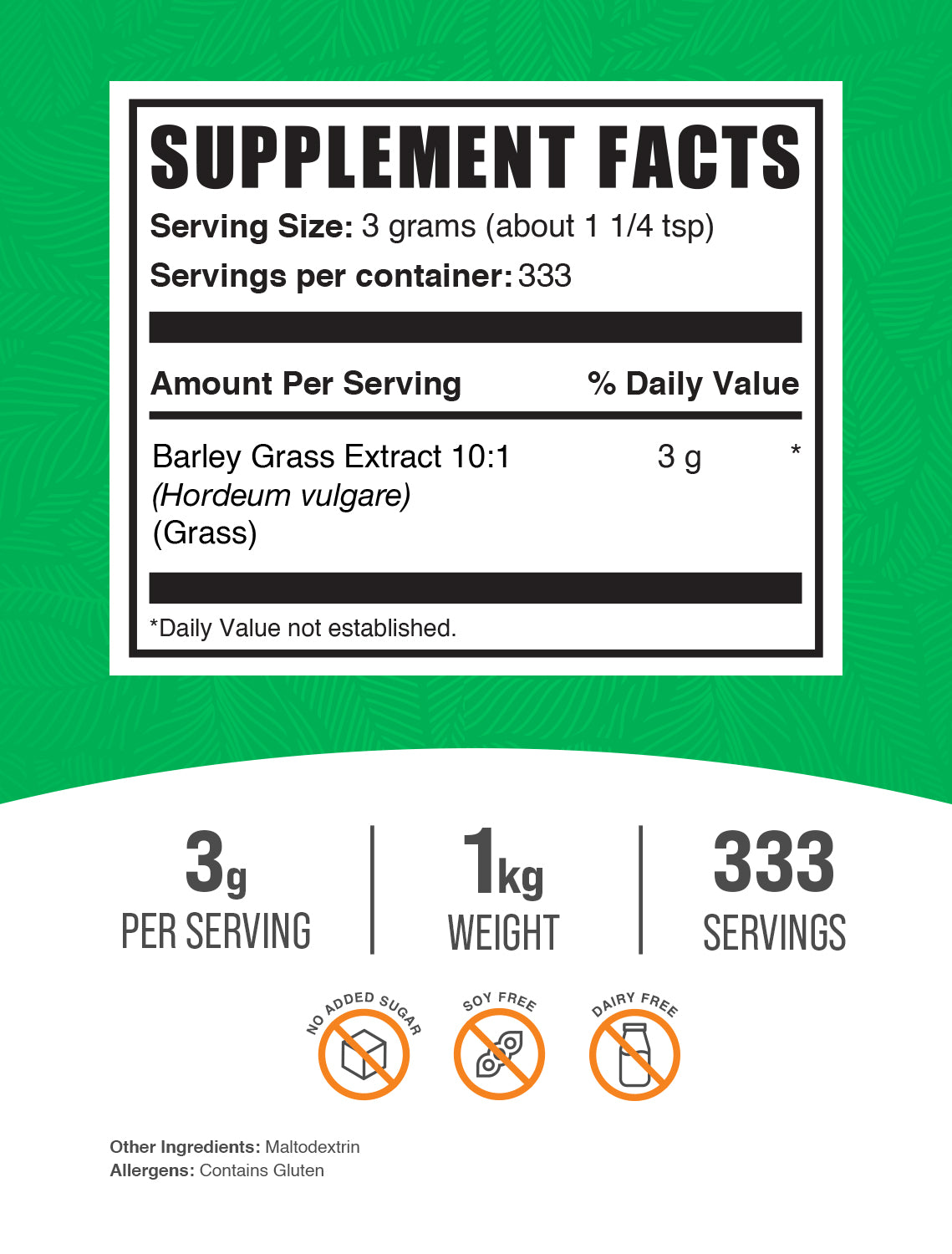Barley Grass Extract 1kg label