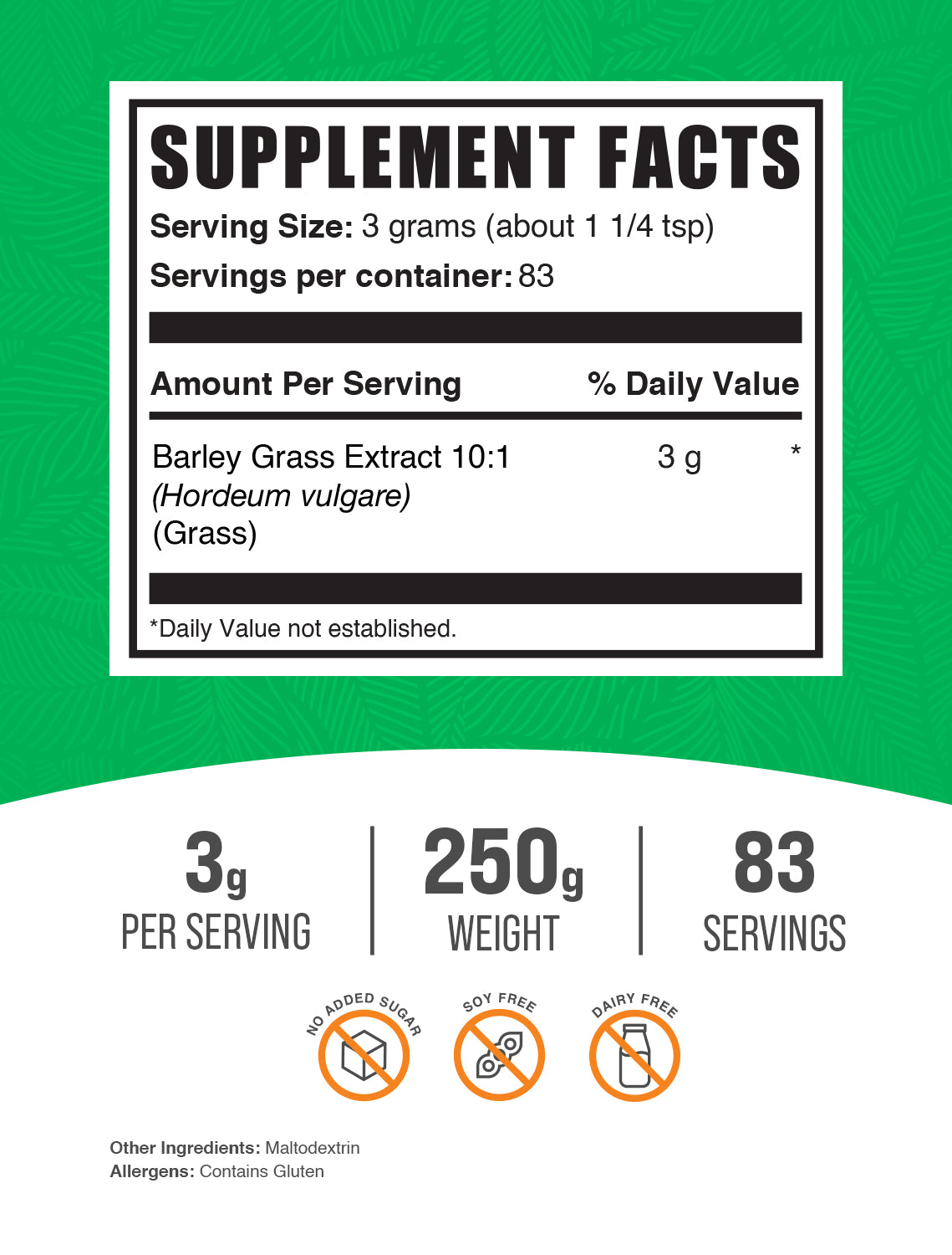 Barley Grass Extract 250g label