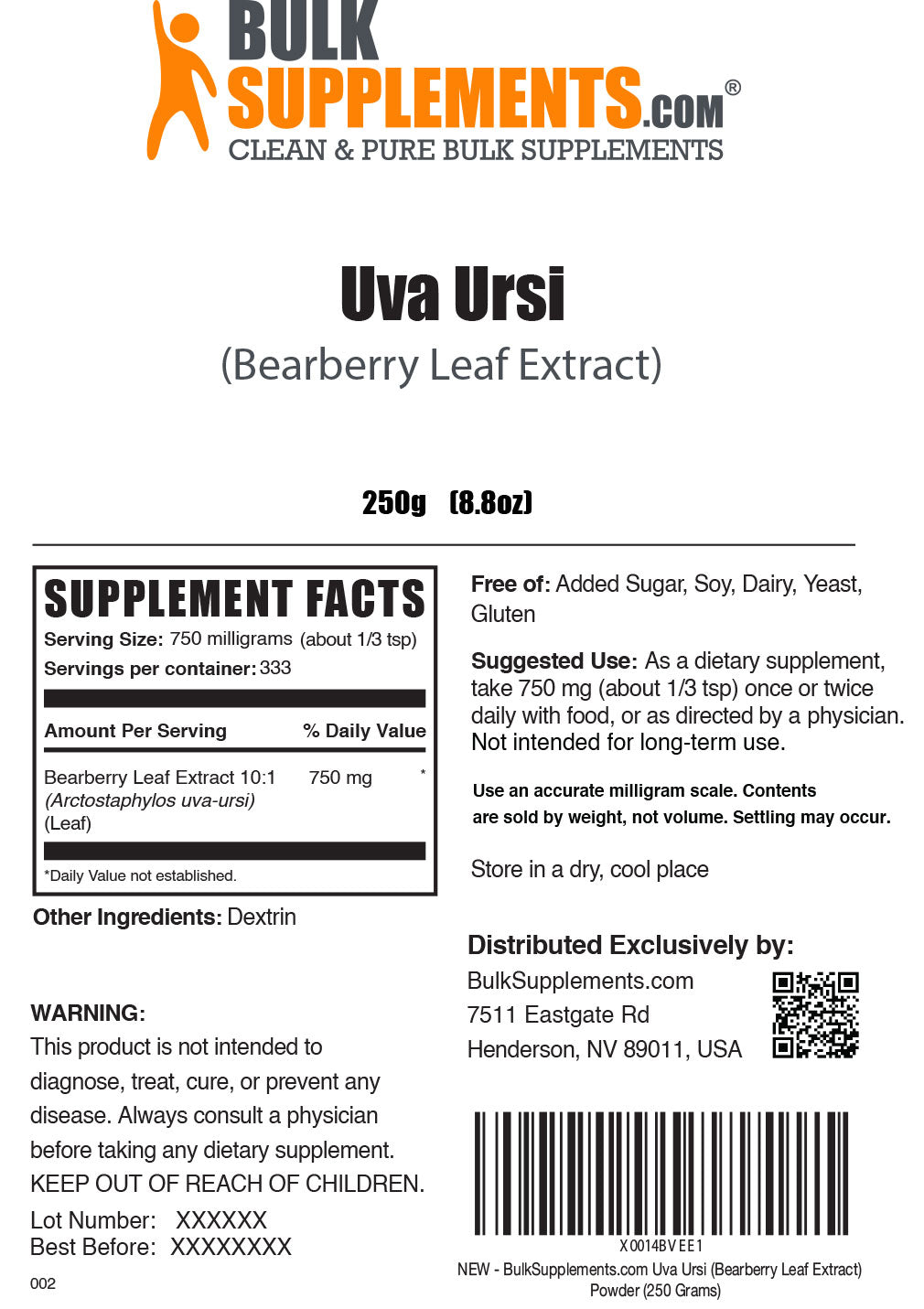 Bearberry Extract Label 250g