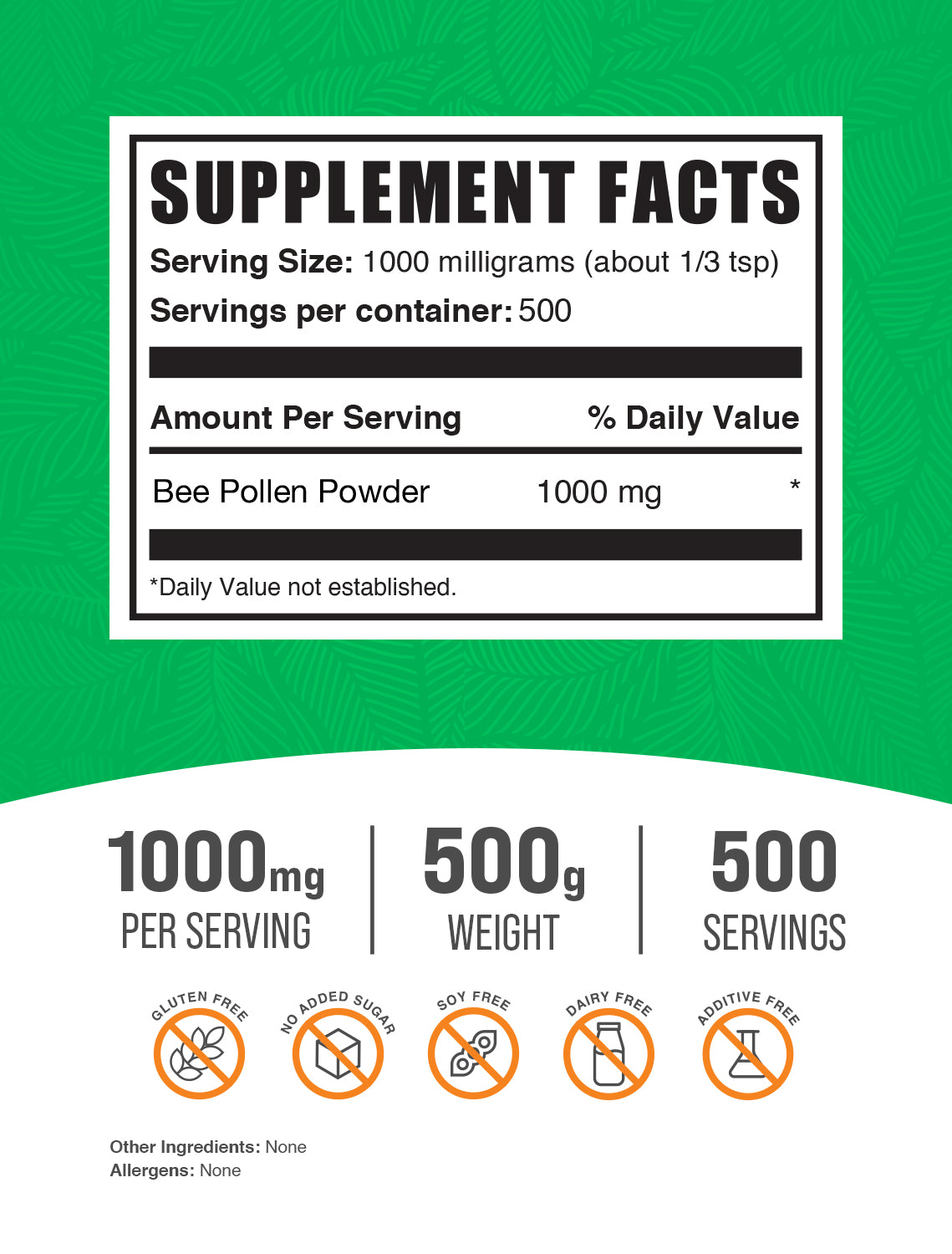 Bee Pollen Powder 500g supplement facts