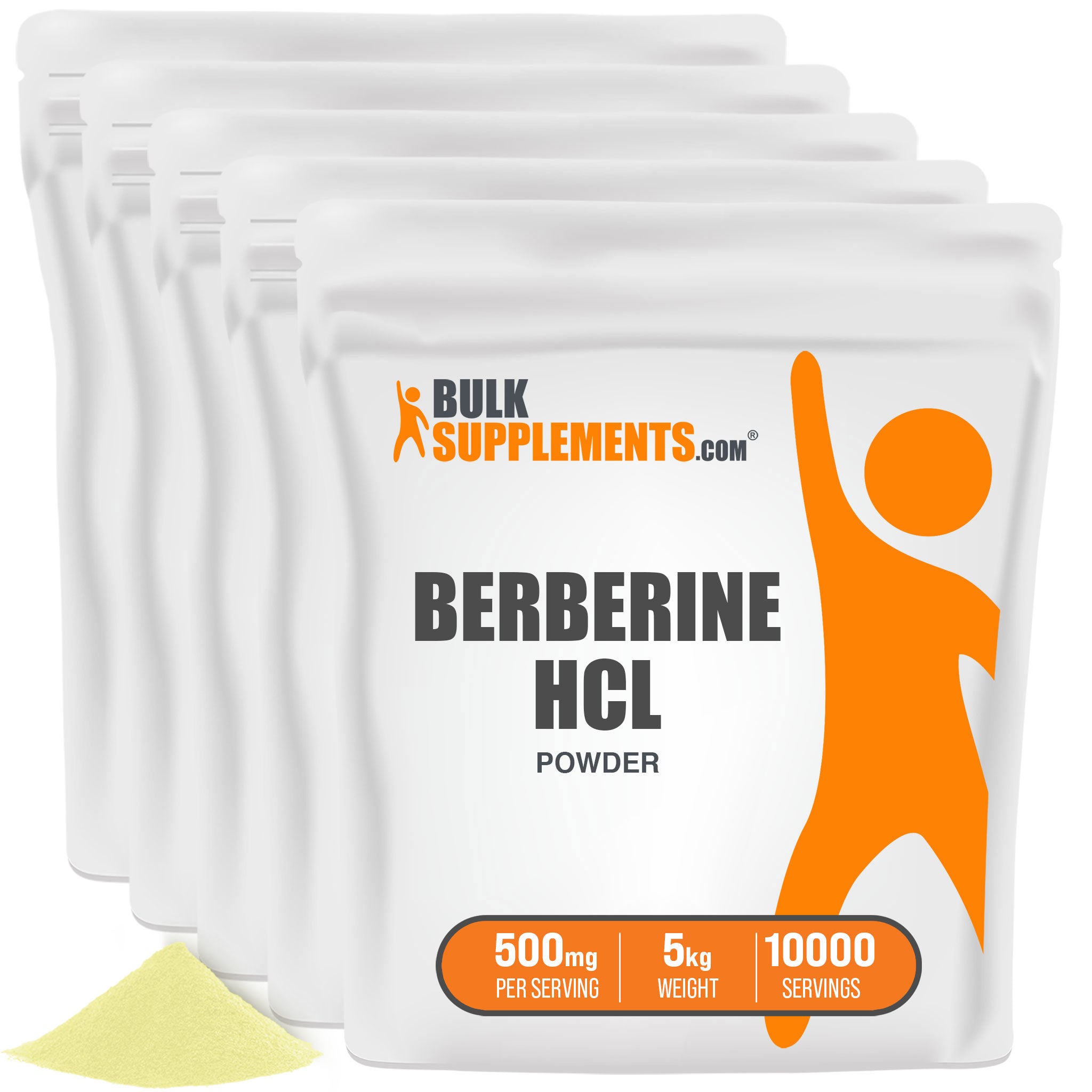 Berberine HCl bulk pack of five 1kg bags, with 10000 servings total 