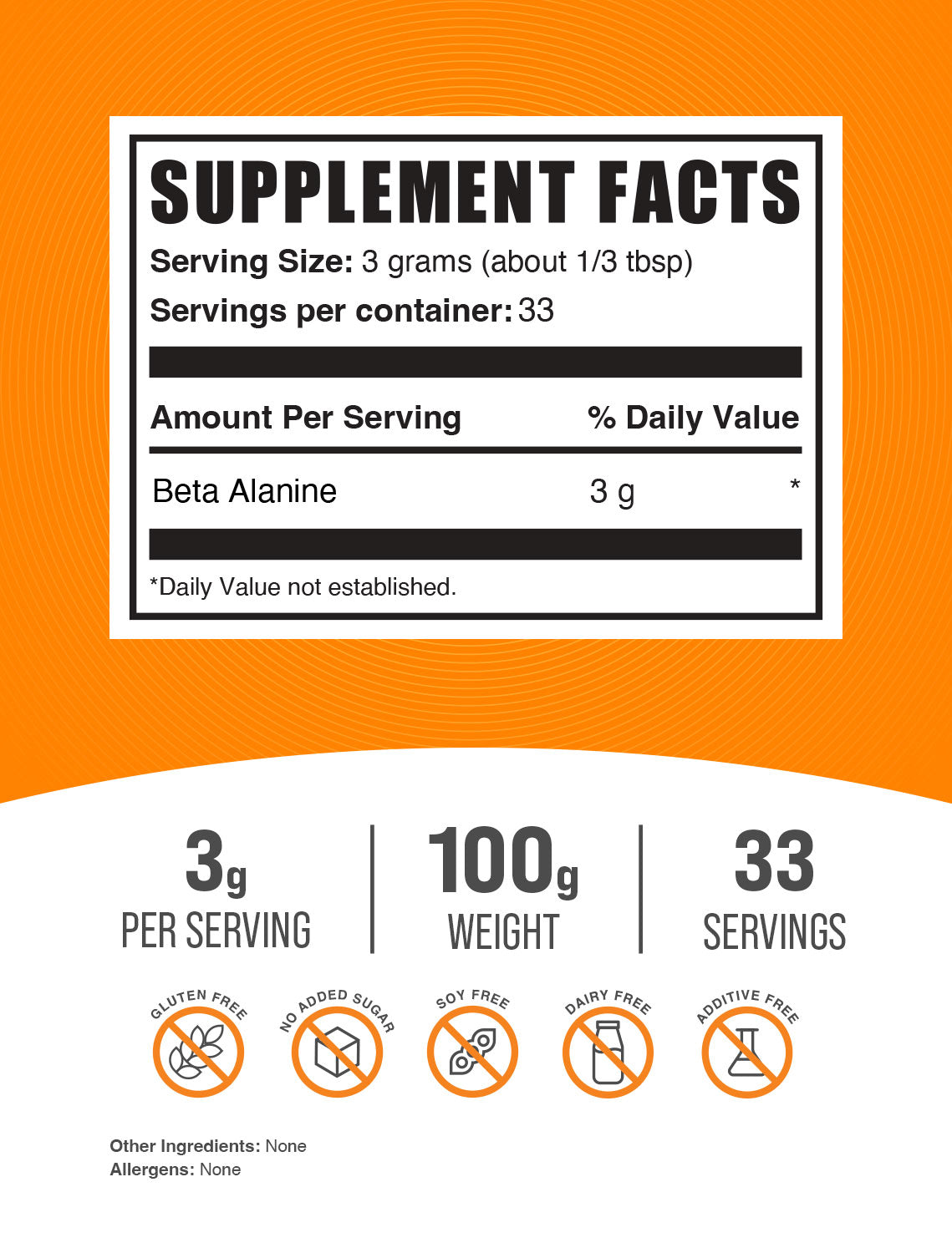 Supplement Facts Beta Alanine Powder 100g