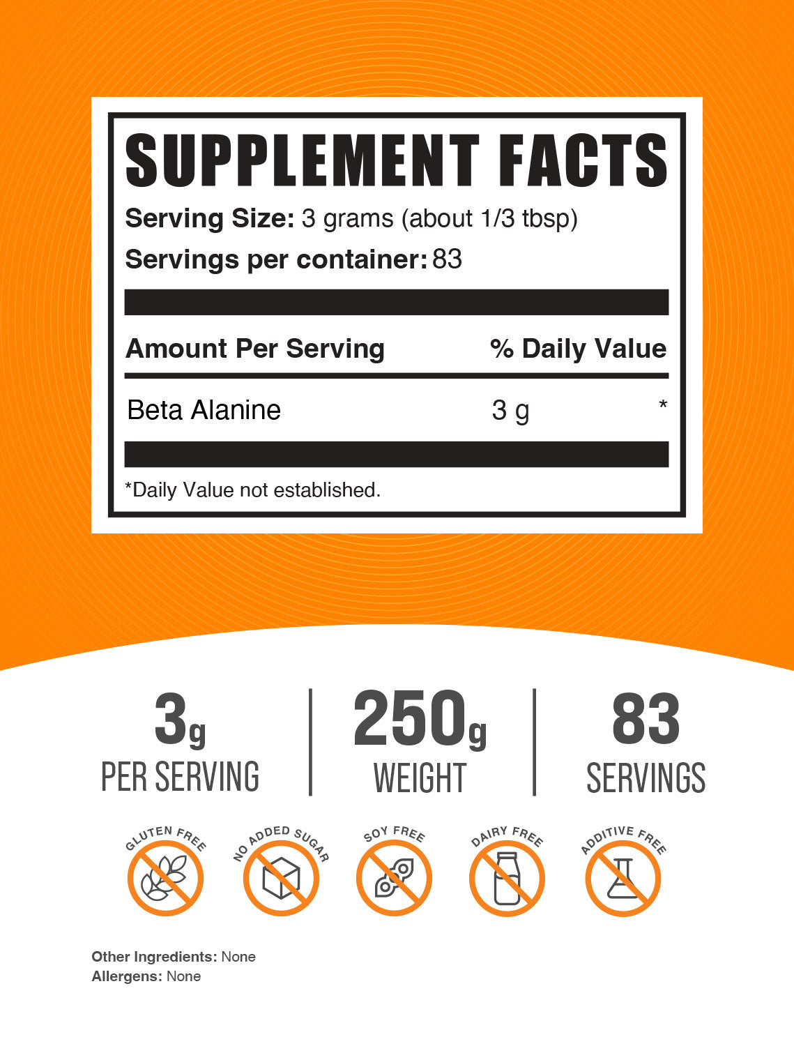Supplement Facts Beta Alanine Powder 250g
