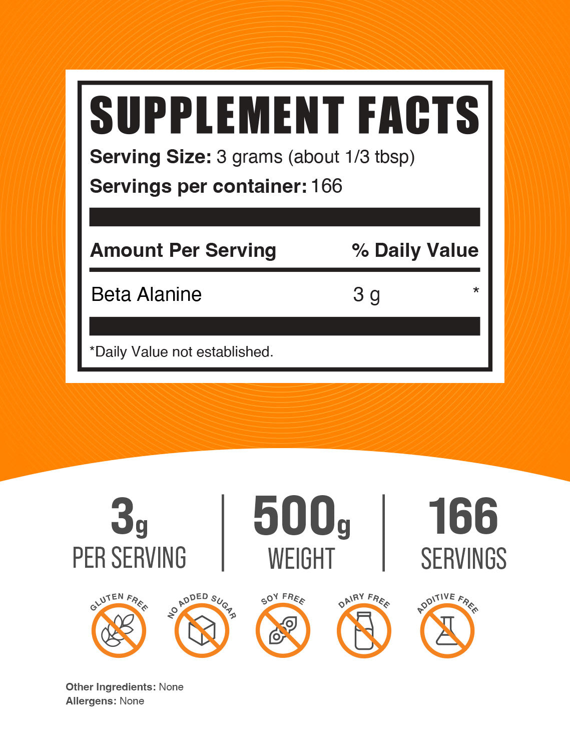 Supplement Facts Beta Alanine Powder 500g