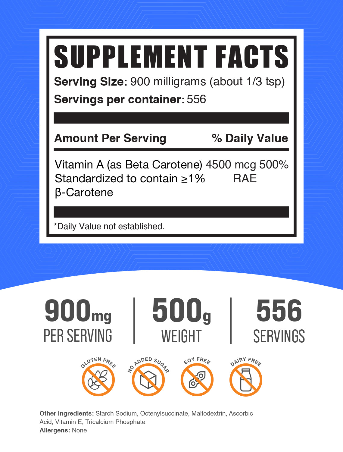 beta carotene 500g label