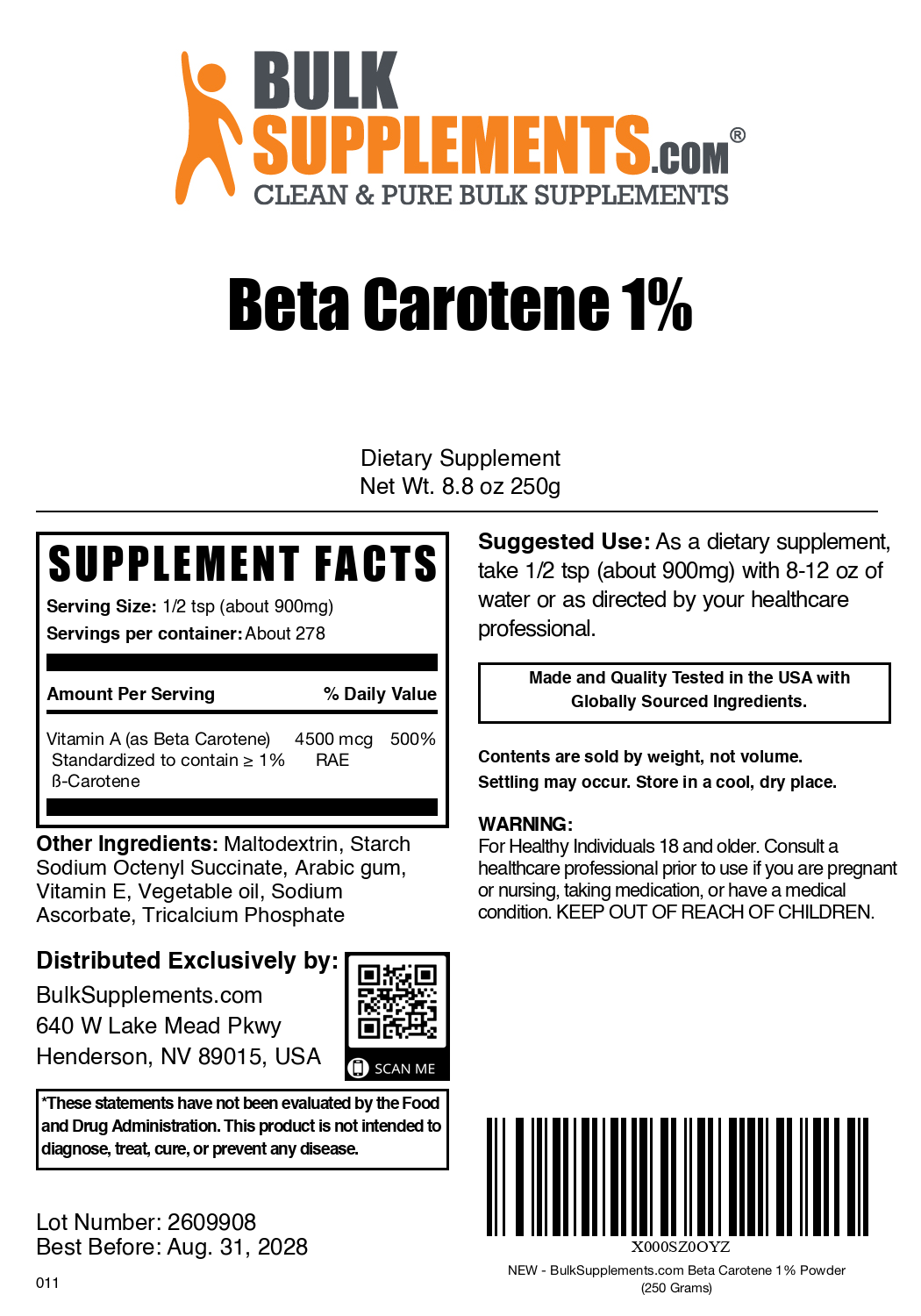 Bêta-carotène 1% en poudre