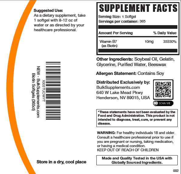 Biotin Vitamin B7 Softgels 365ct Bottle Label