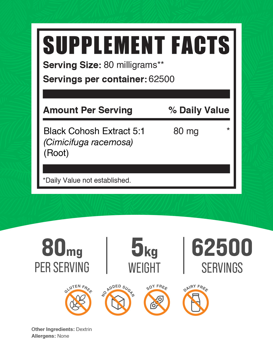 Black Cohosh Extract 5kg label