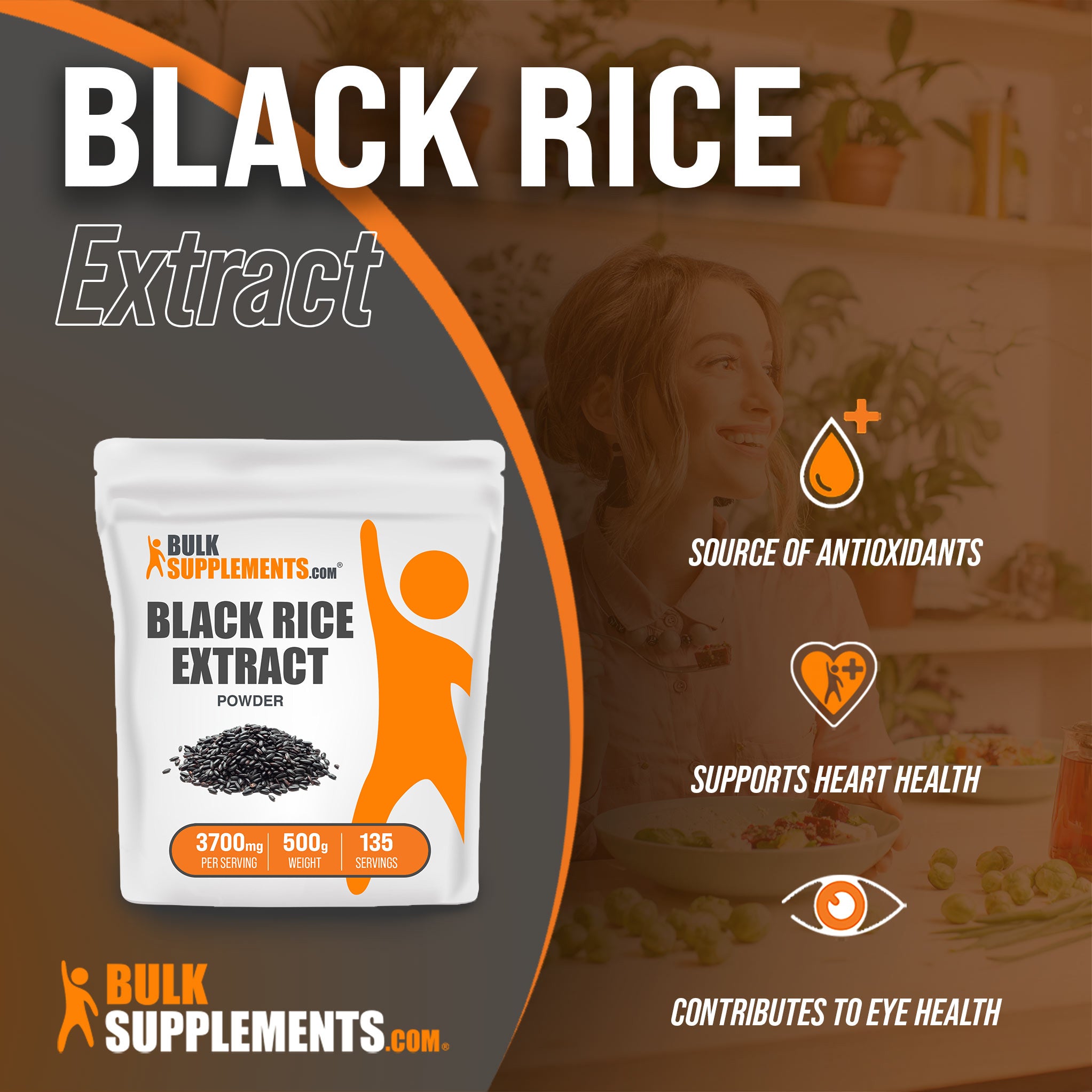 Benefits of Black Rice Extract; source of antioxidants, supports heart health, contributes to eye health