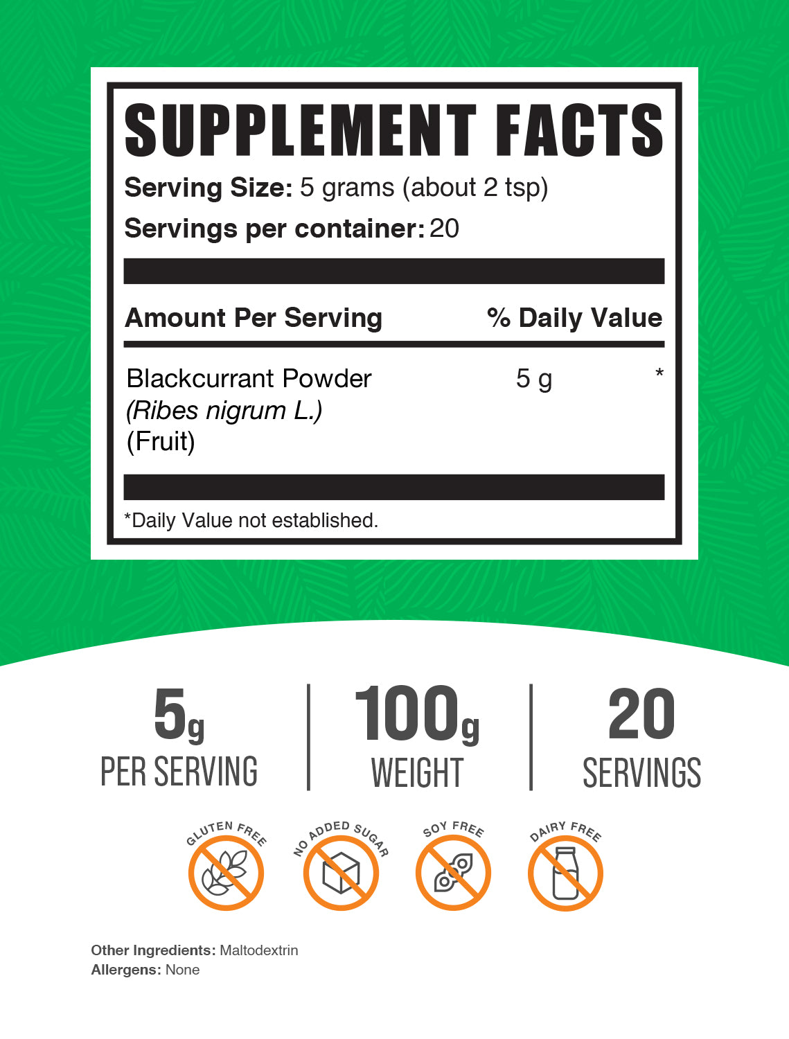 Blackcurrant Powder 100g label