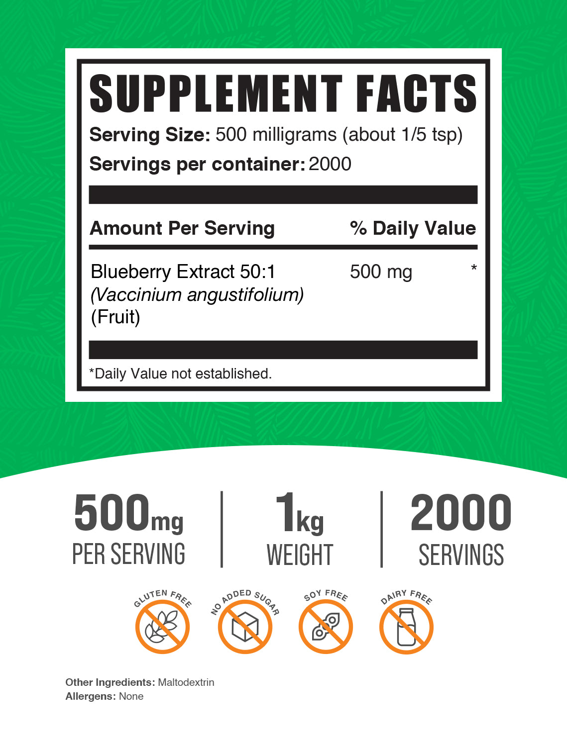 blueberry extract 1kg label