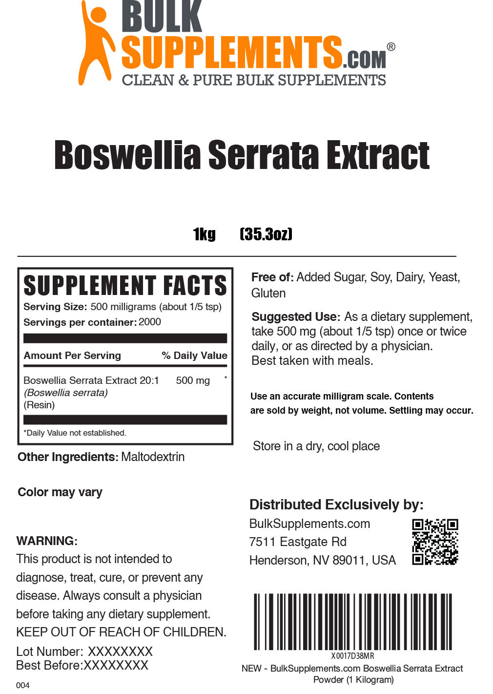 Supplement Facts Boswellia Serrata Extract