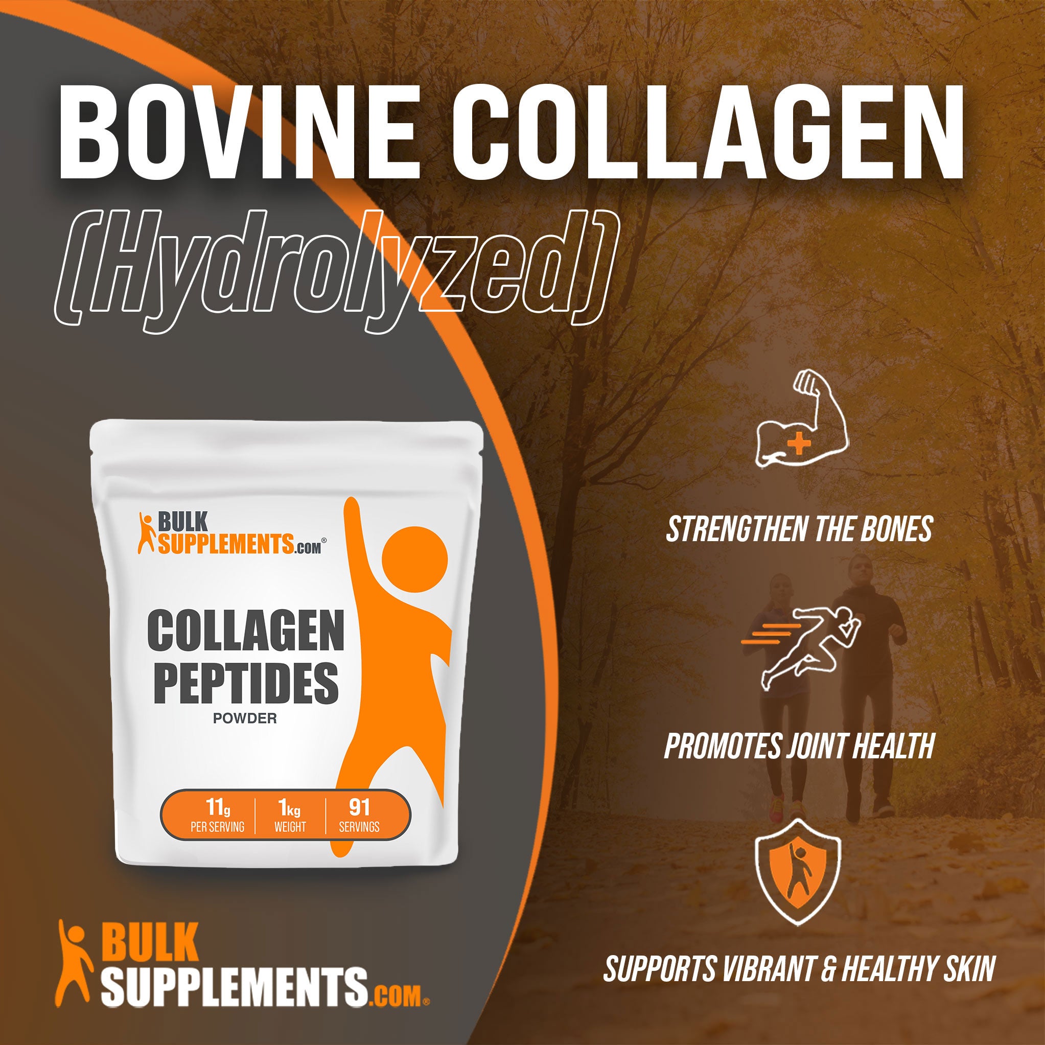 Benefits of Bovine Collagen (Hydrolyzed); strengthen the bones, promotes joint health, supports vibrant and healthy skin