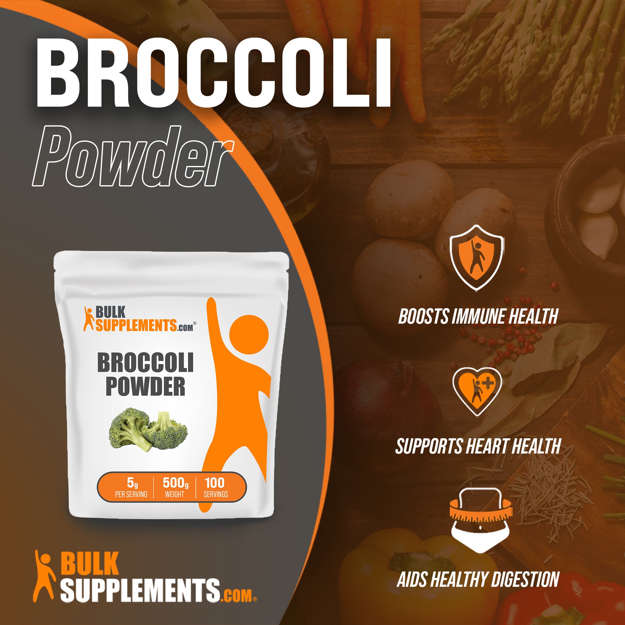 Benefits of Broccoli Powder; boosts immune health, supports health health, aids healthy digestion