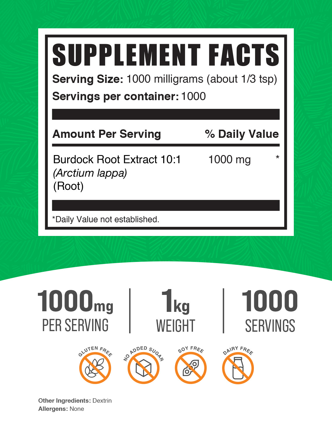 Burdock Root Extract 1kg label