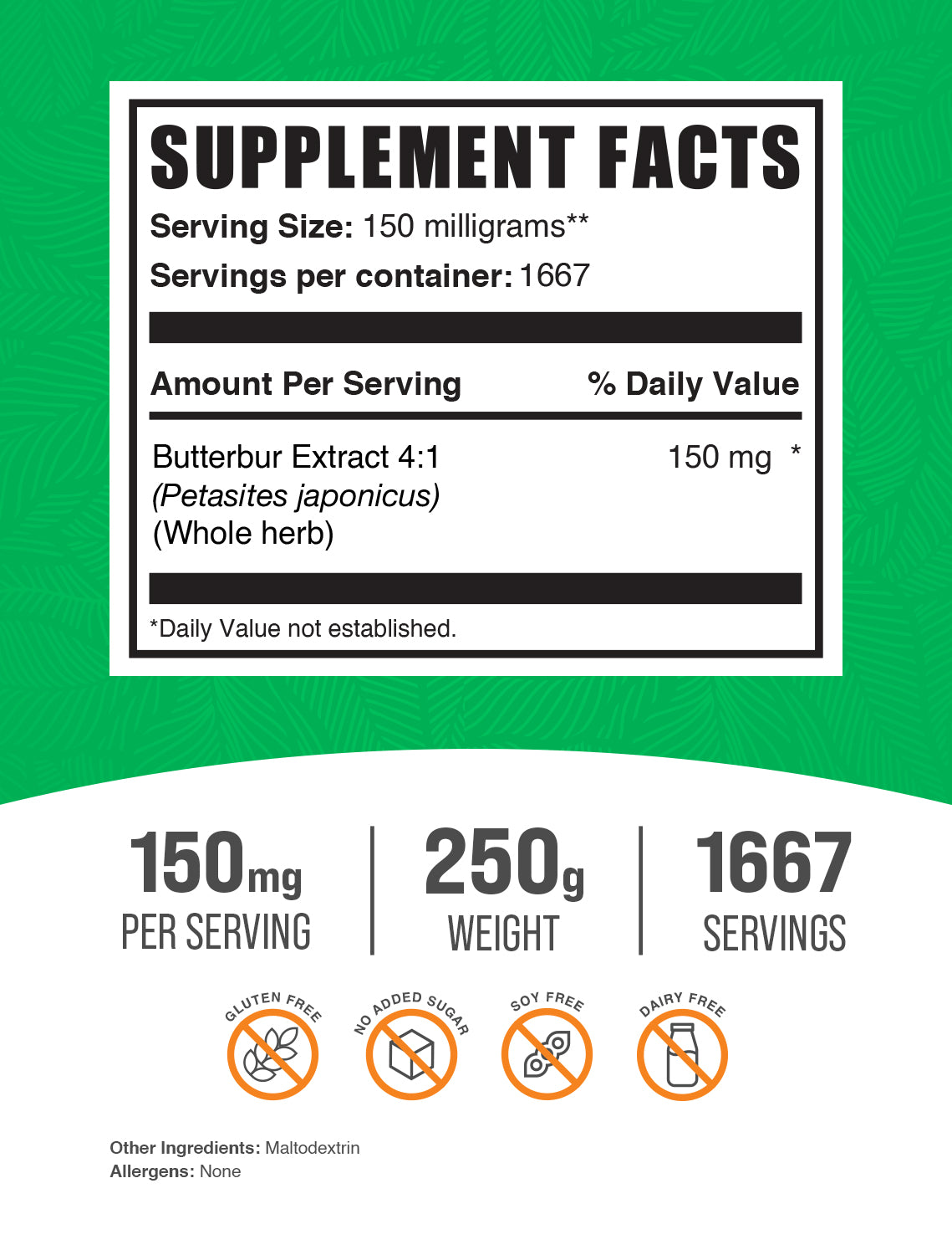 Butterbur Extract supplement facts 250g 