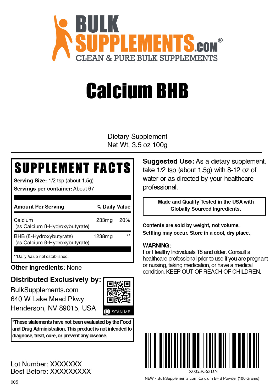 Calcium BHB powder label 100g