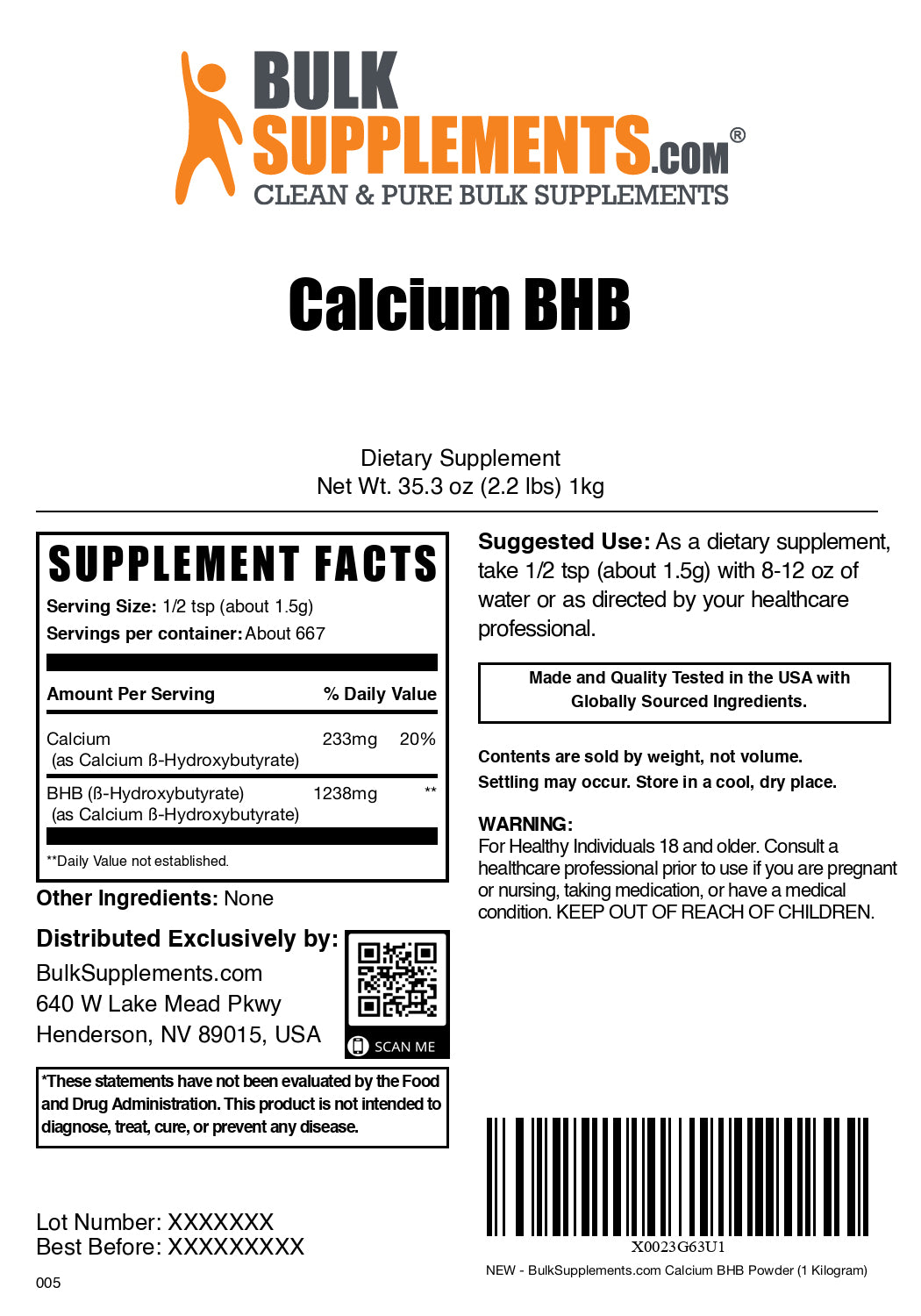 Calcium BHB powder label 1kg