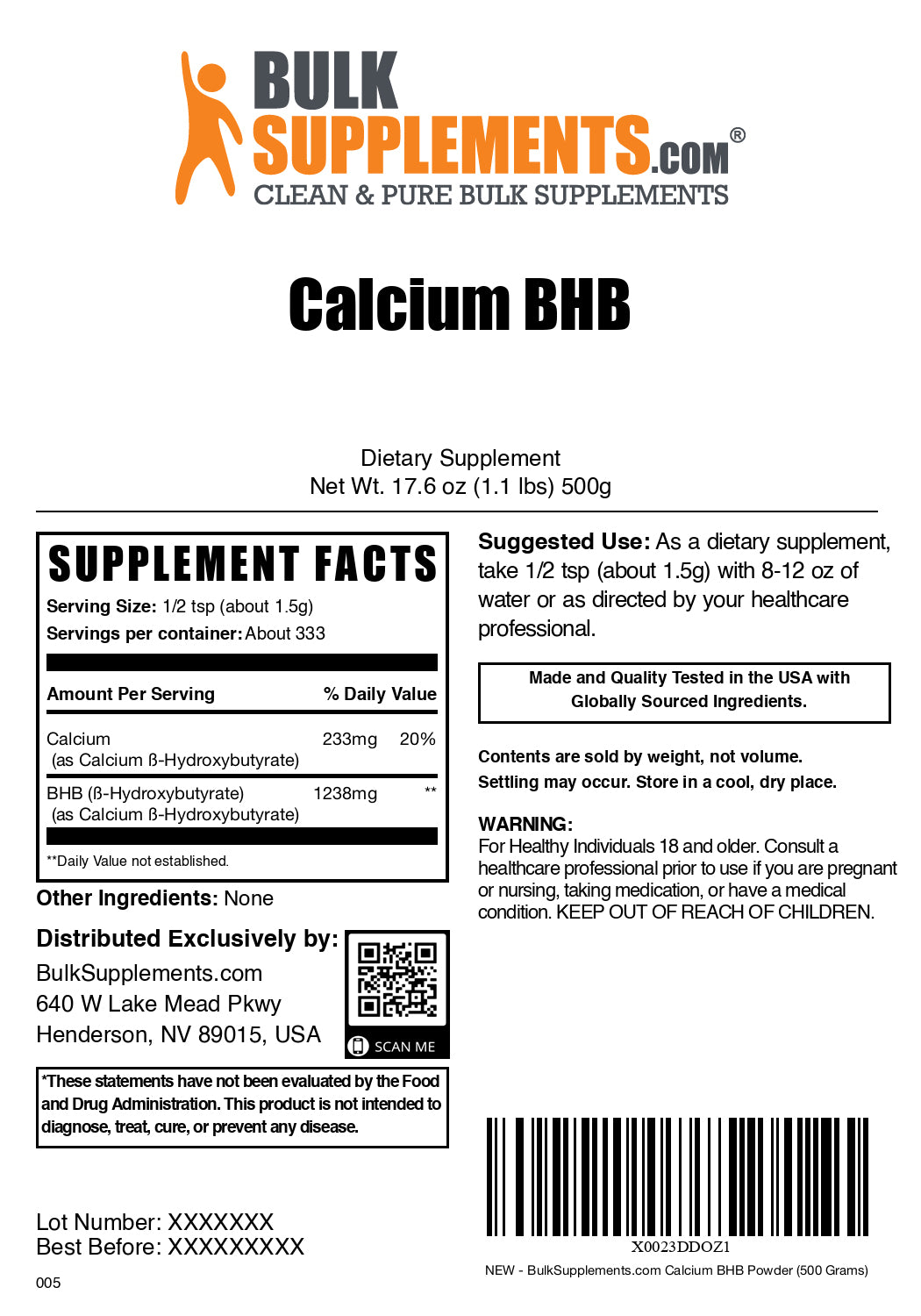 Calcium BHB powder label 250g