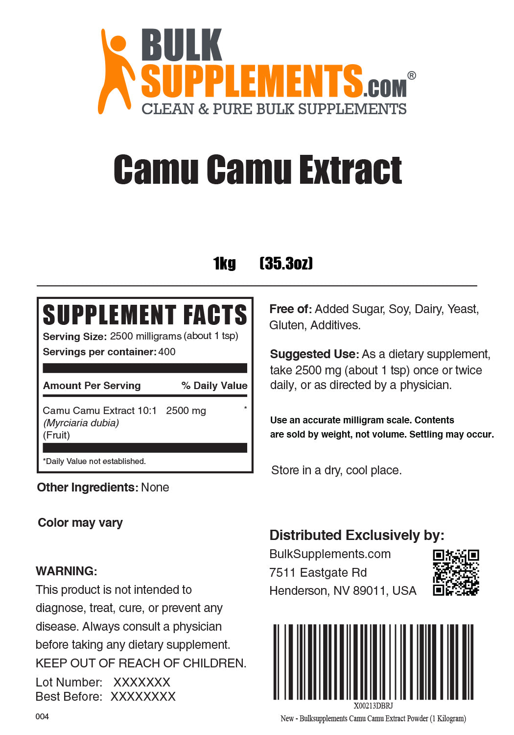 Supplement Facts Camu Camu Extract 1 Kilogram 35.3 ounces