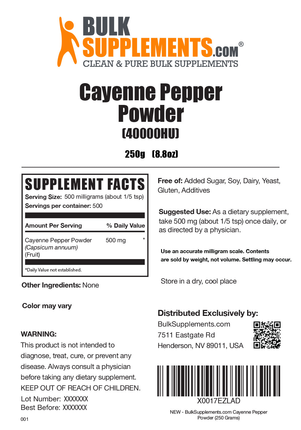 Cayenne Pepper Powder 40000HU powder label 500g