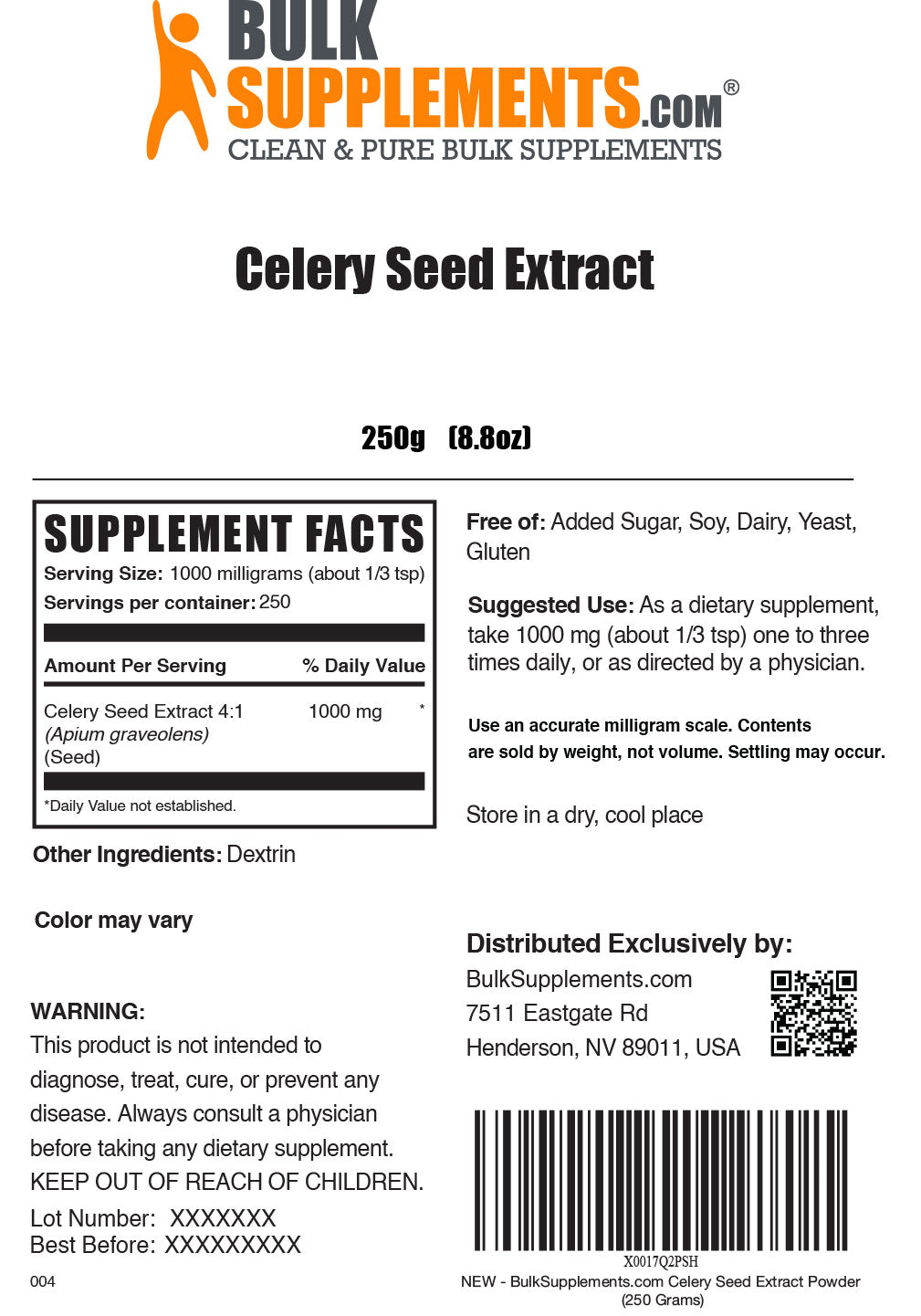 Supplement Facts Celery Seed Extract