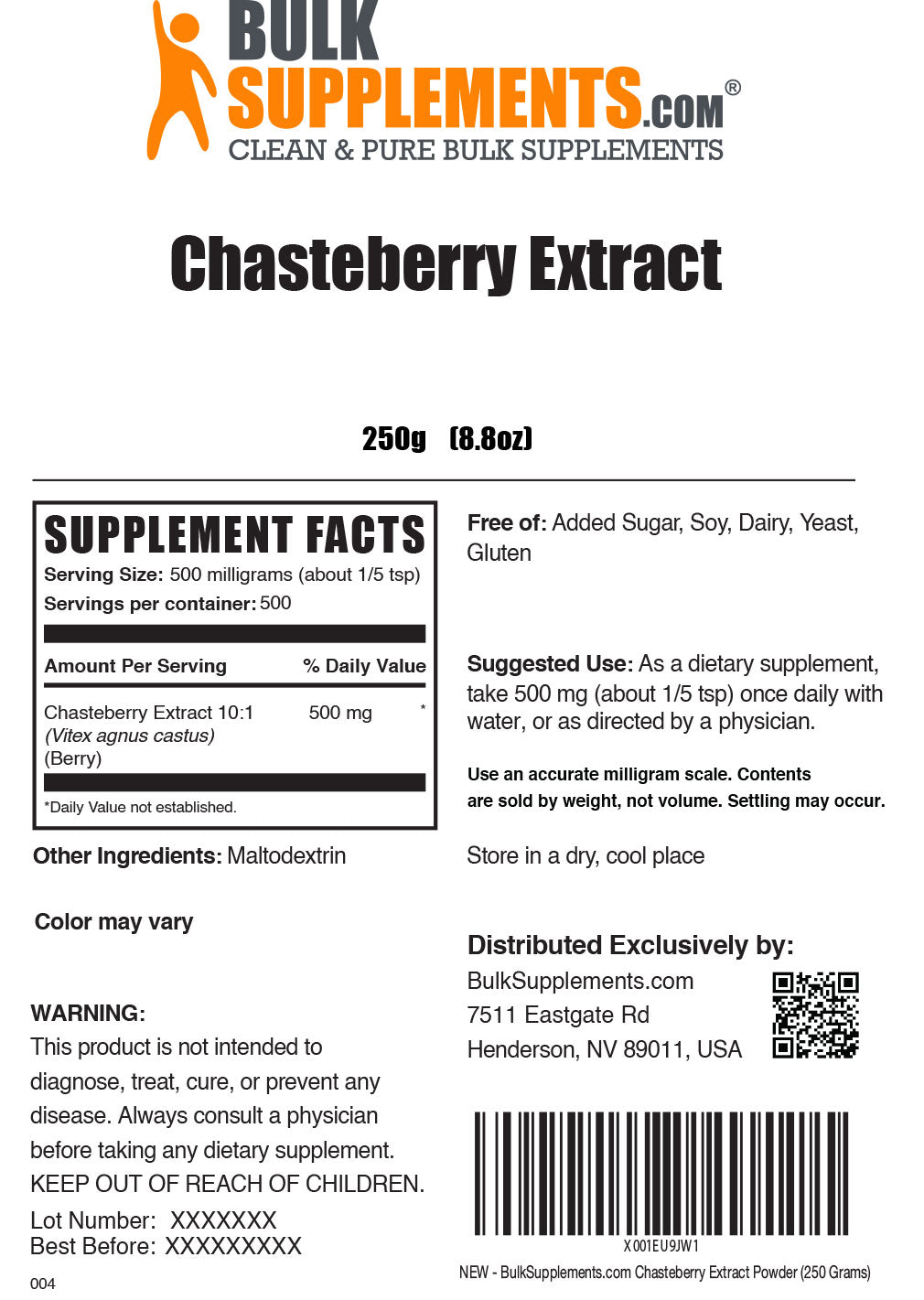 Supplement Facts Chasteberry Extract Powder