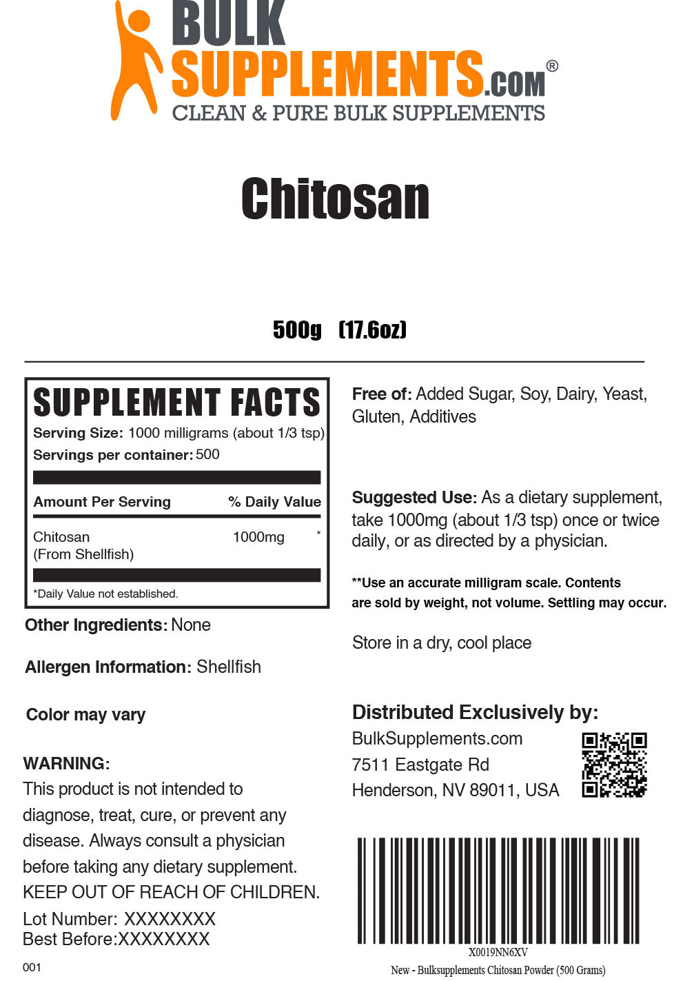 500g chitosan supplement facts label