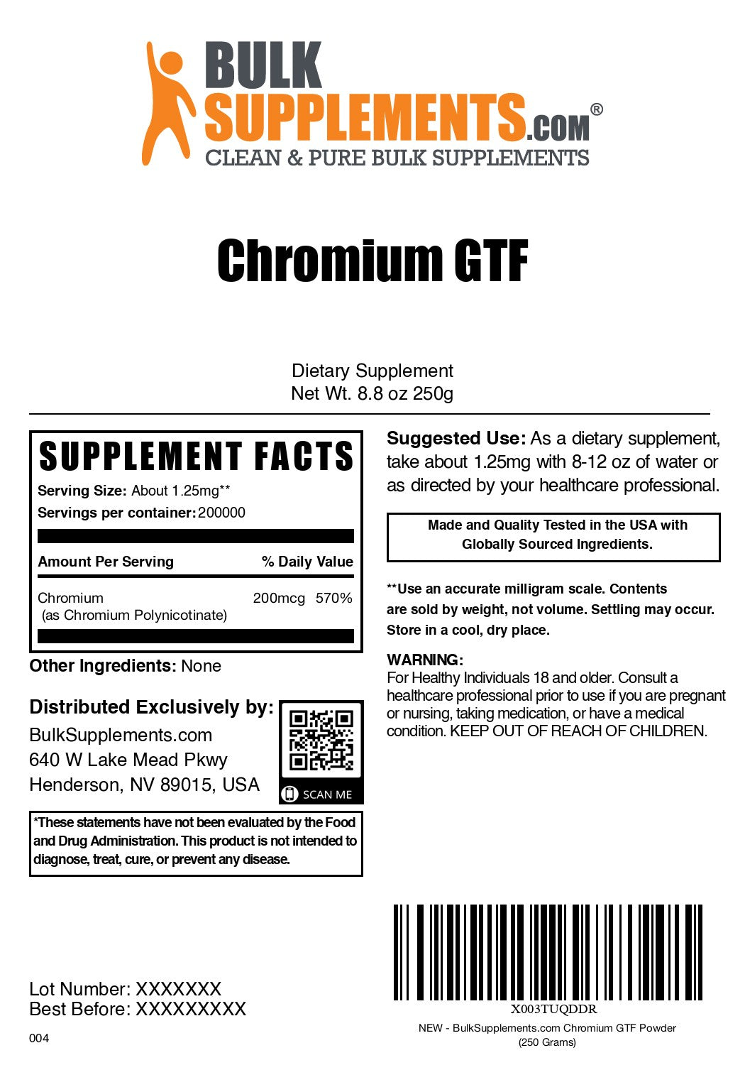 Chromium GTF Powder 250g label