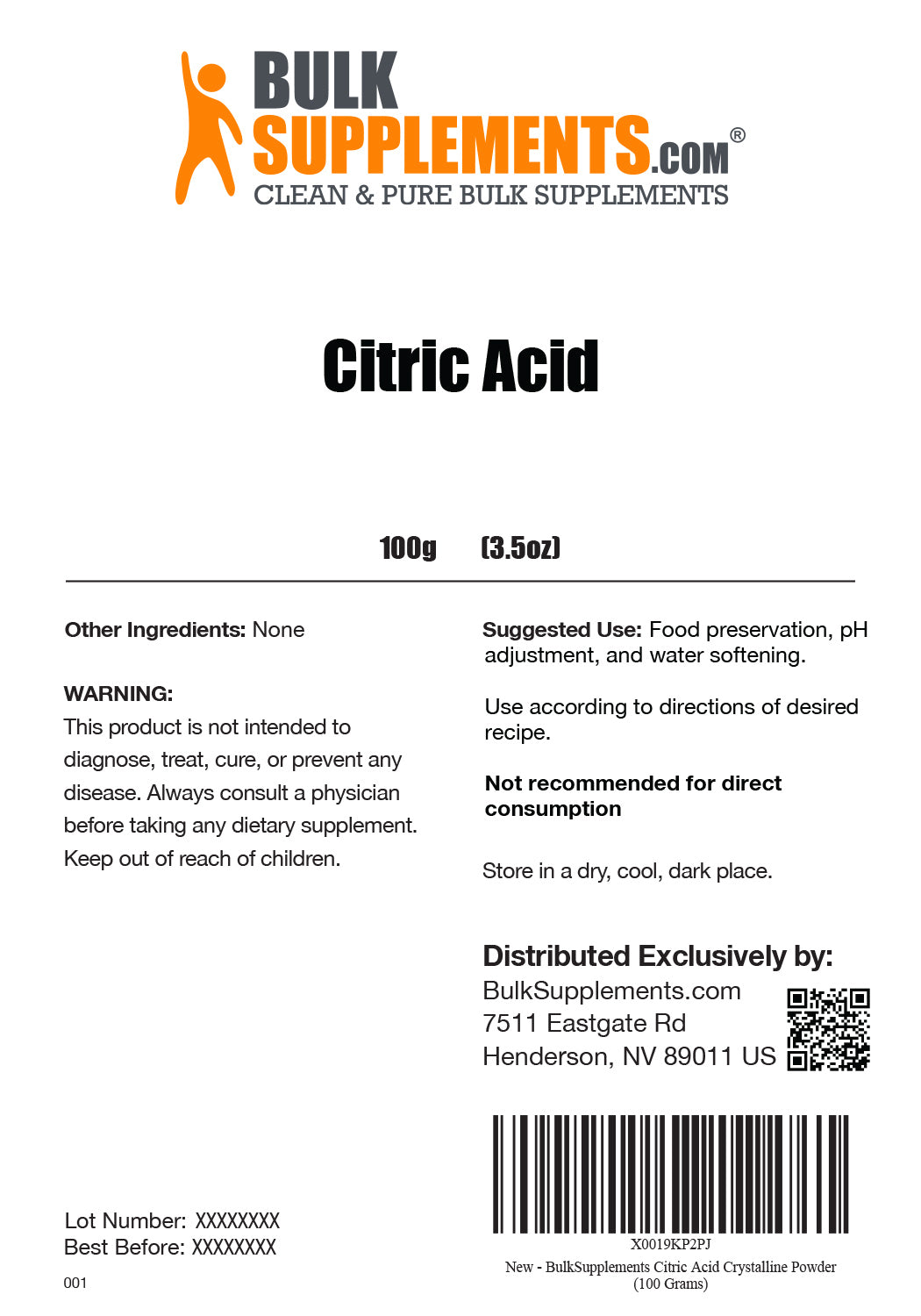 Suggested Uses for Citric Acid Powder not for consumption 100 grams 3.5 ounces