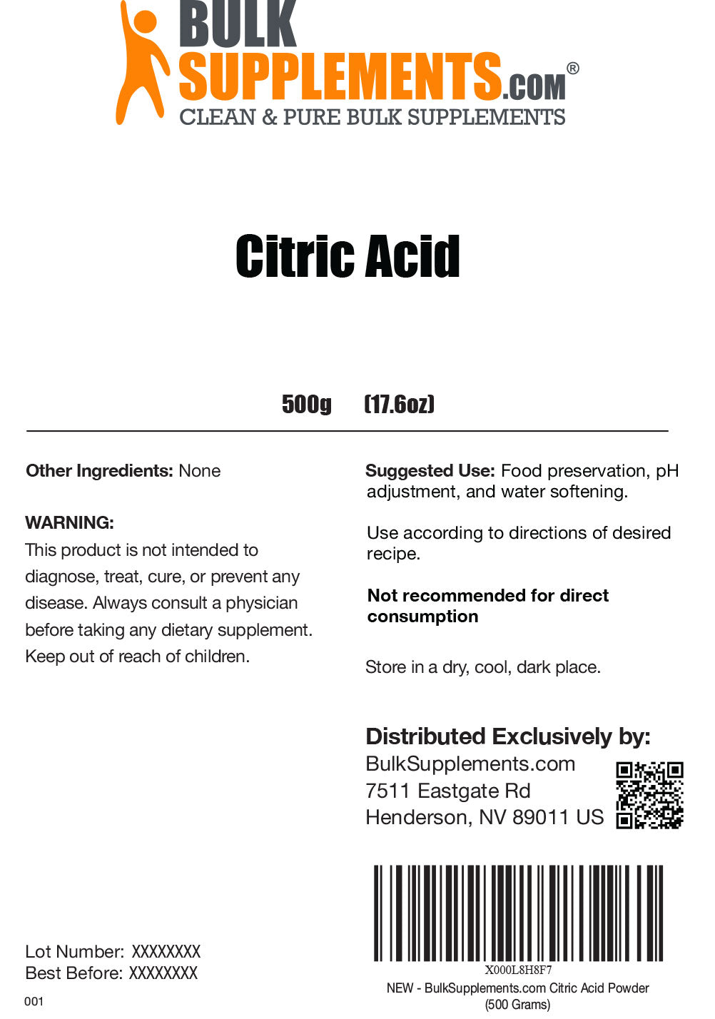 Supplement Facts Citric Acid