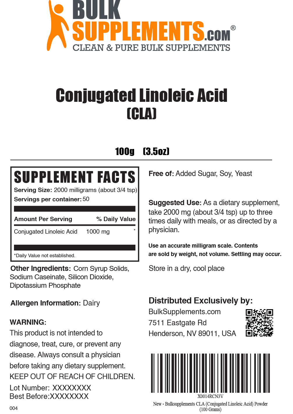 100g CLA powder supplement facts