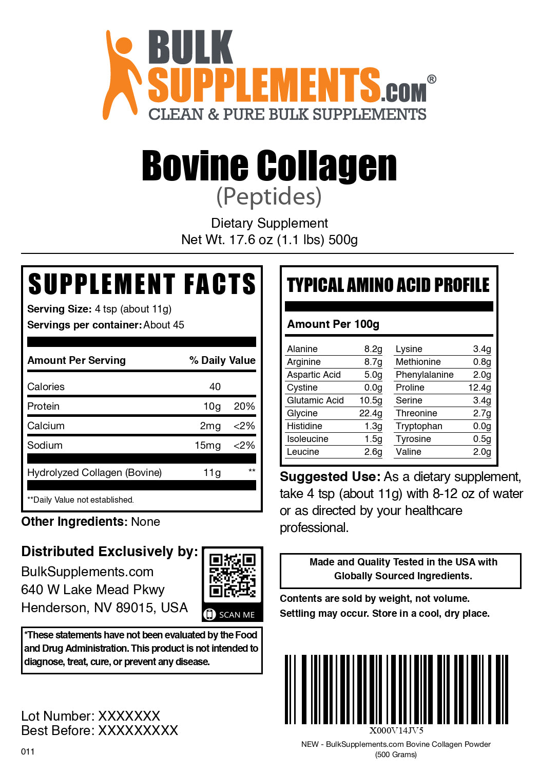 Collagen peptides powder label 500g