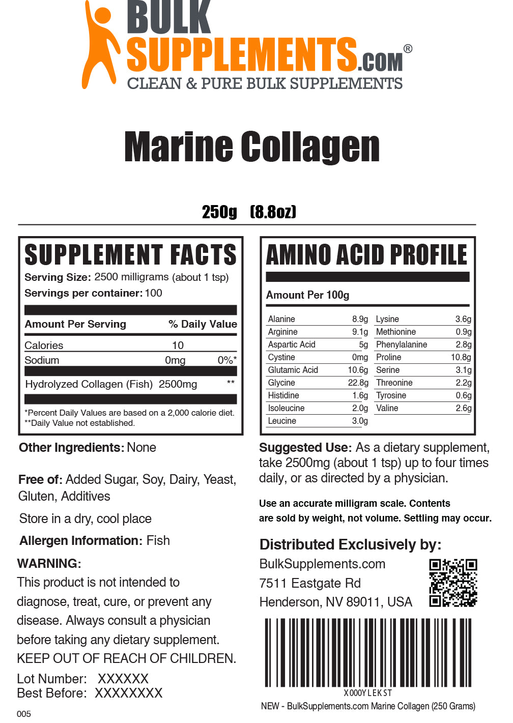 Marine collagen powder label 250g