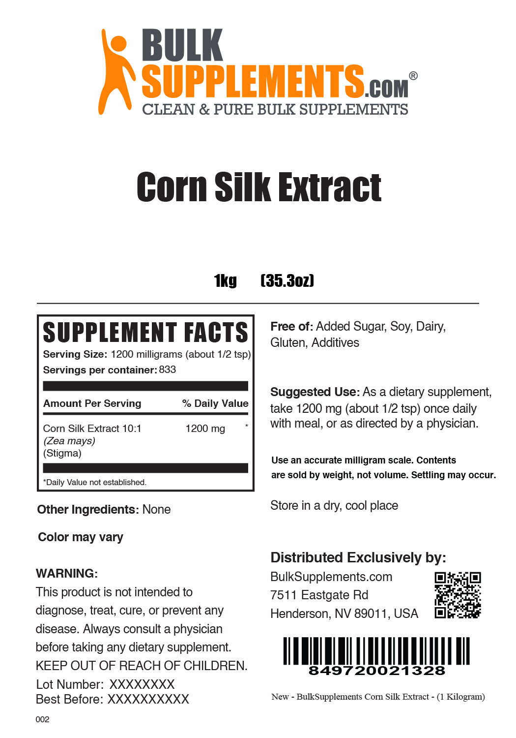 Supplement Facts Corn Silk Extract Powder