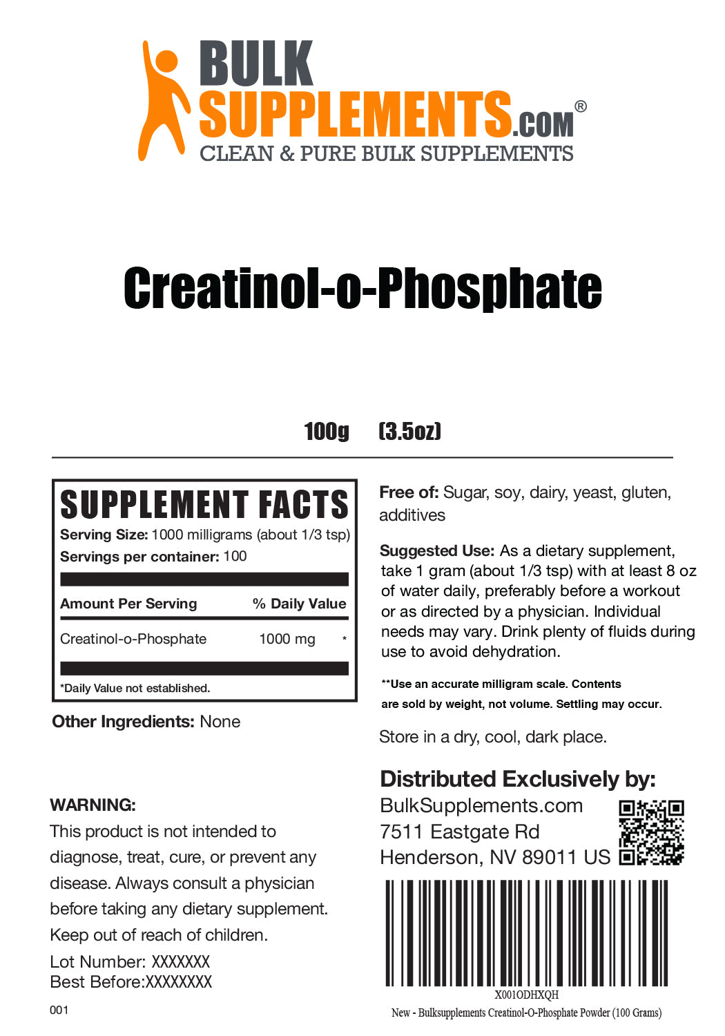 Supplement Facts Creatinol-O-Phosphate Powder