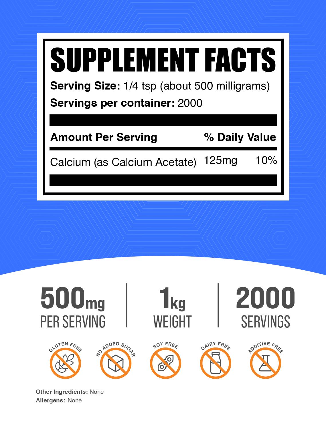 Calcium acetate powder label 1kg