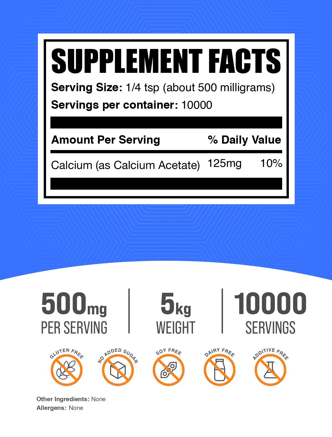 Calcium acetate powder label 5kg