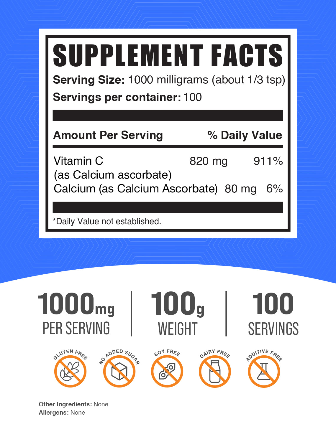 supplement facts for calcium ascorbate 100g