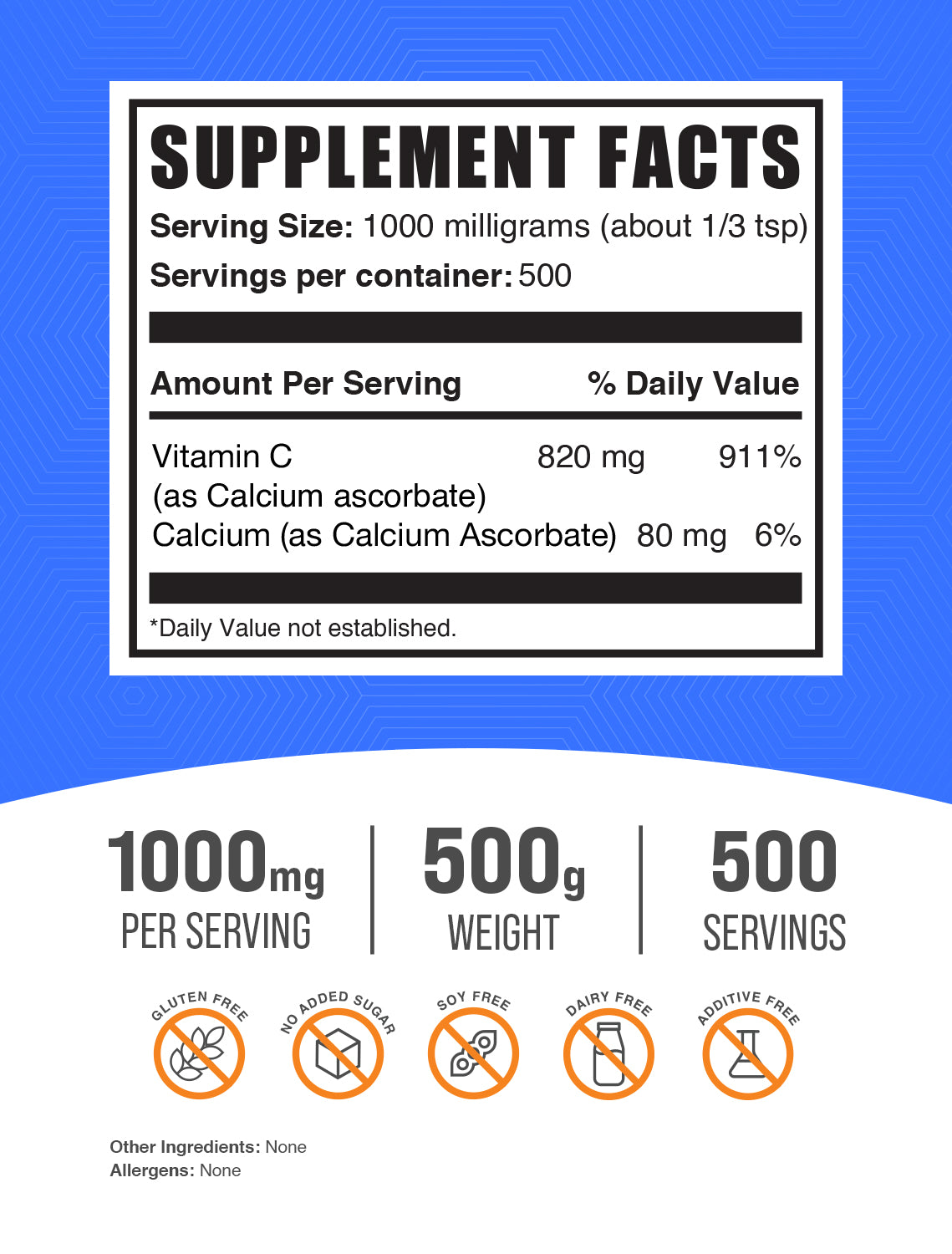supplement facts for calcium ascorbate 500g