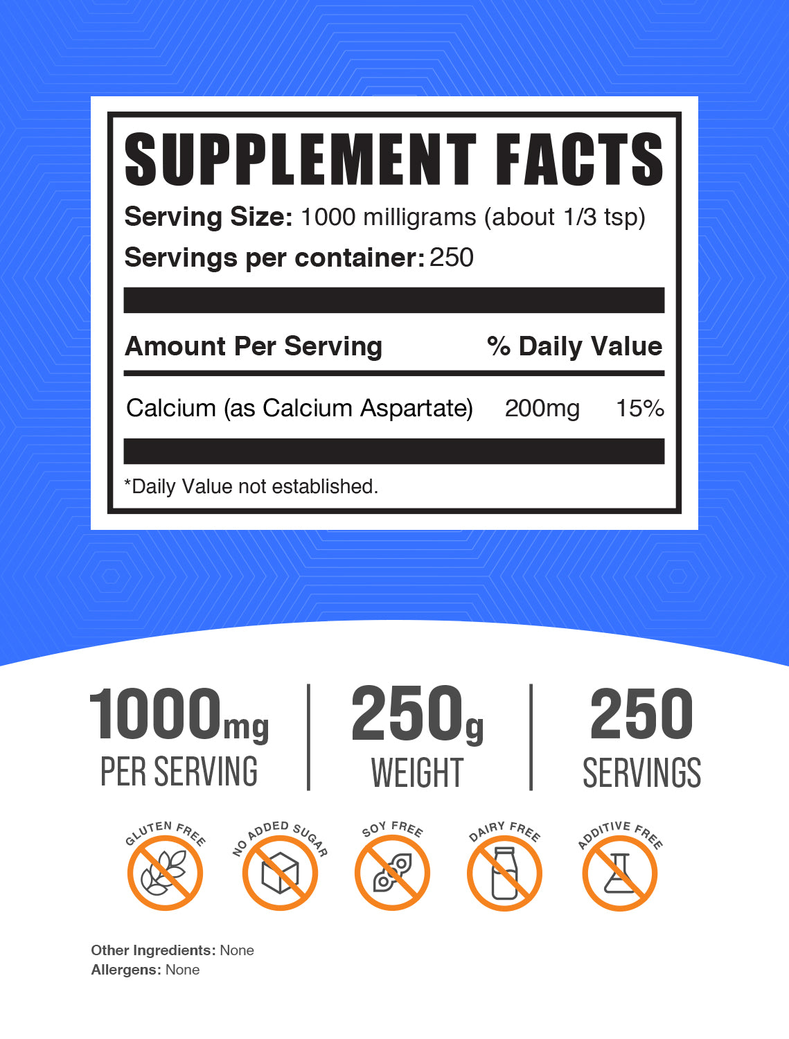 supplement facts for calcium aspartate 250g