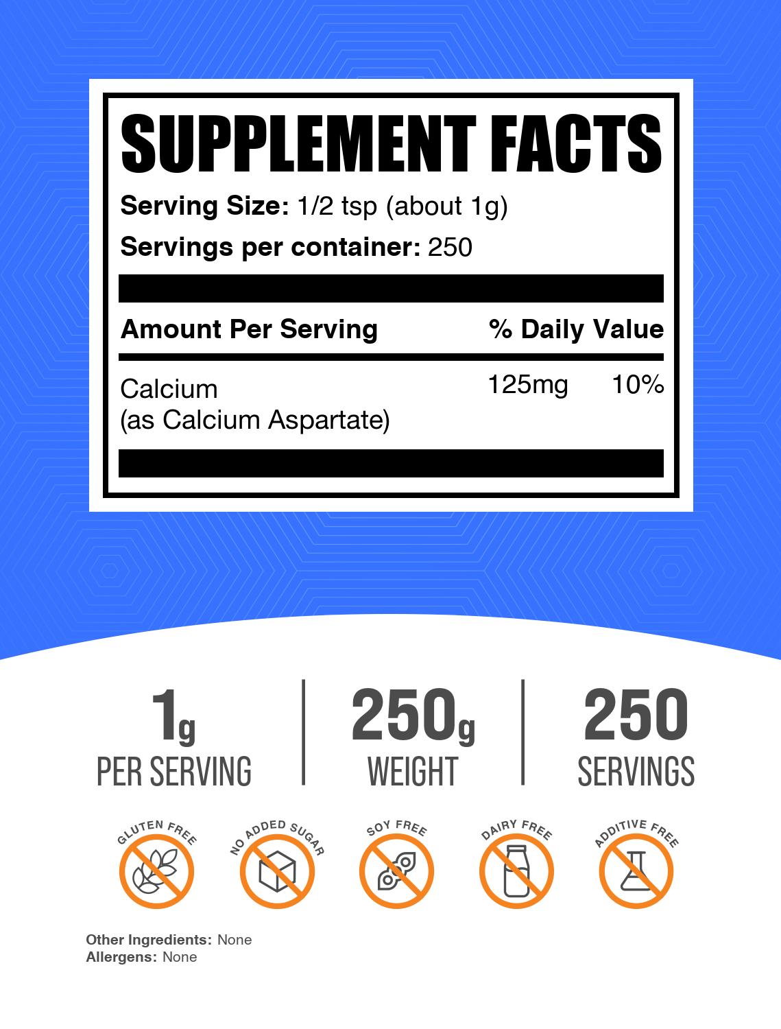 Calcium Aspartate Powder 250g Label