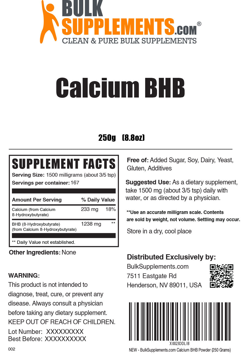 Calcium BHB powder label 250g